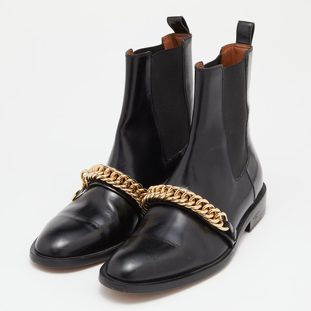 

Givenchy Black Leather Chain Detail Chelsea Boots Size