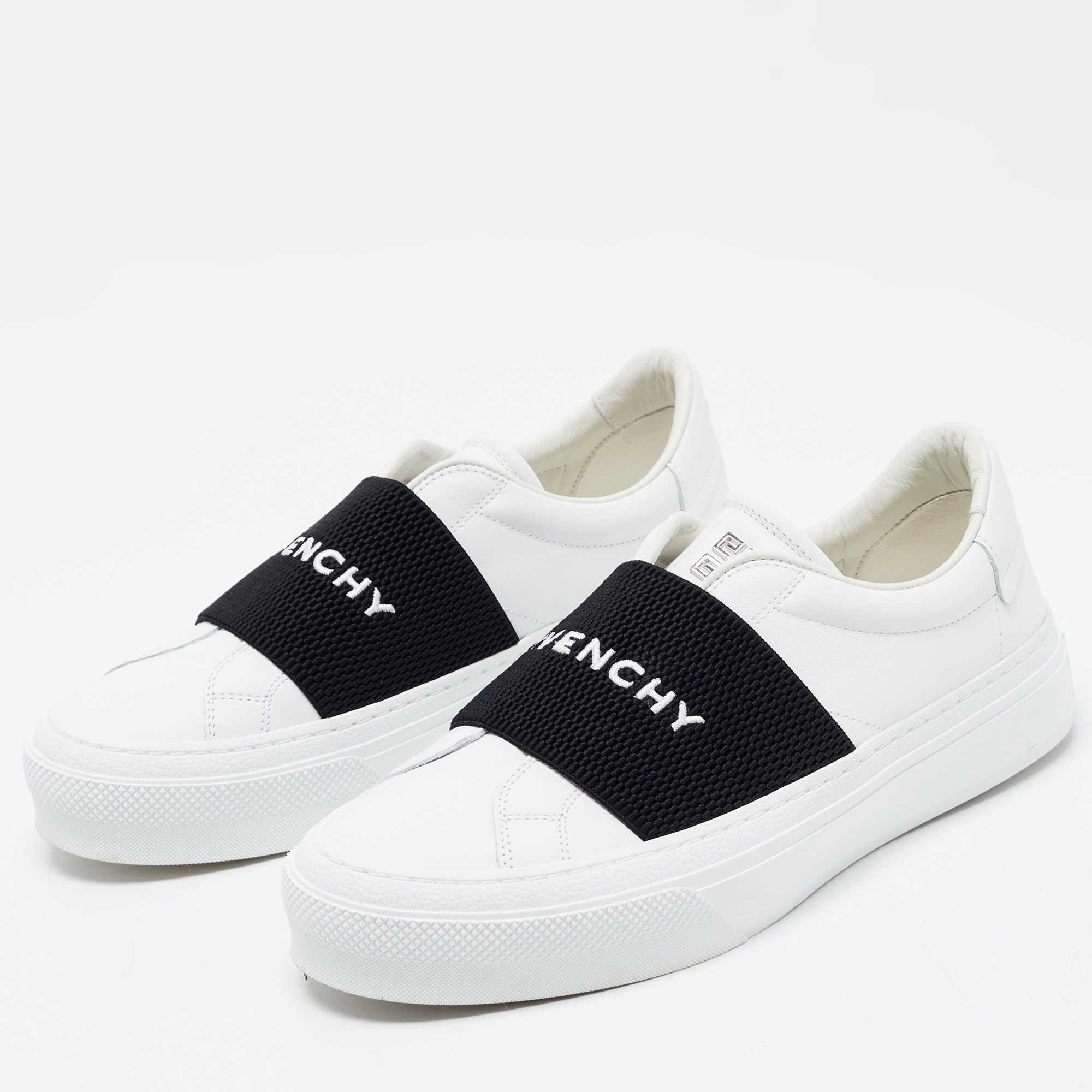 

Givenchy White/Black Leather and Elastic Band Urban Street Sneakers Size