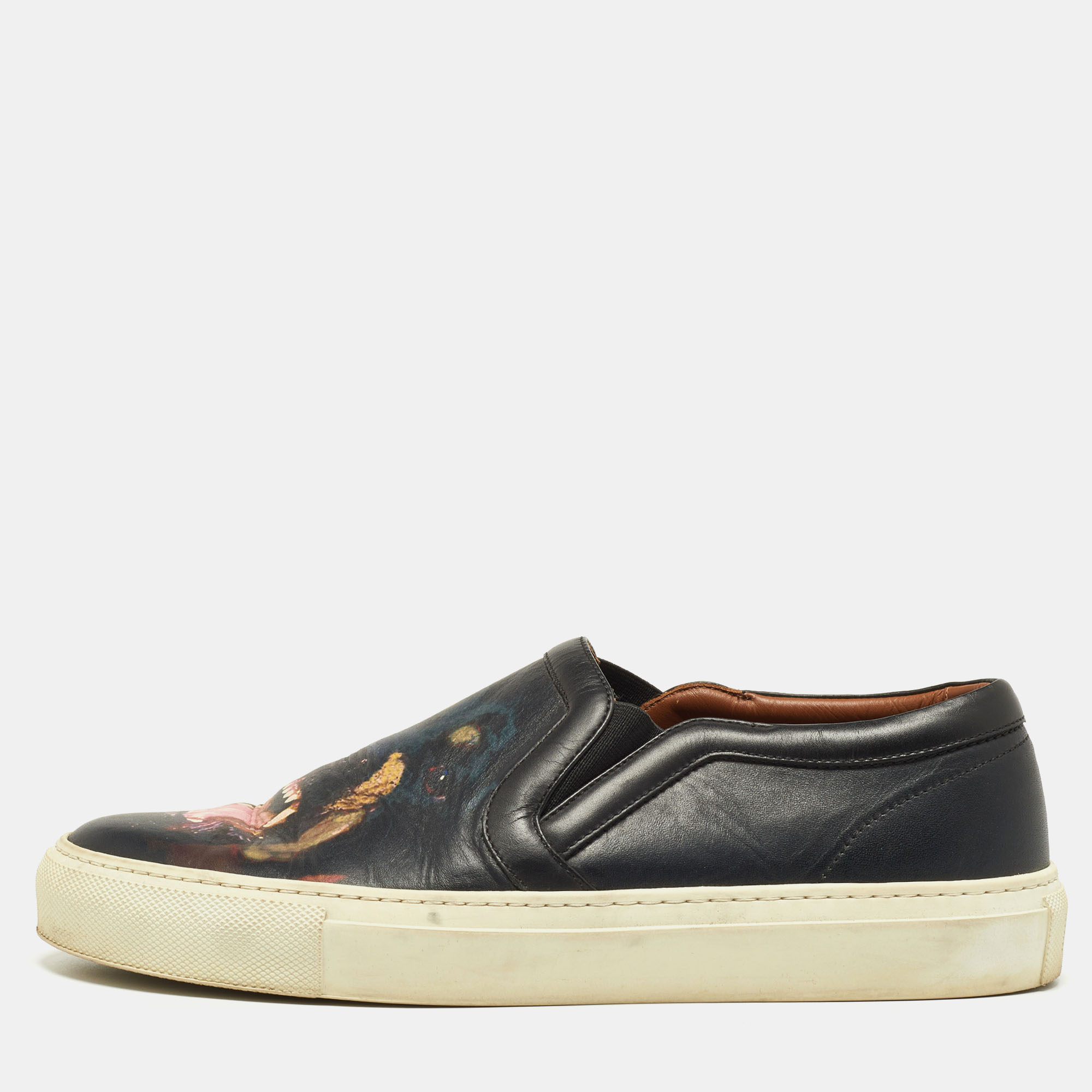Pre-owned Givenchy Black Leather Rottweiler Slip On Sneakers Size 39