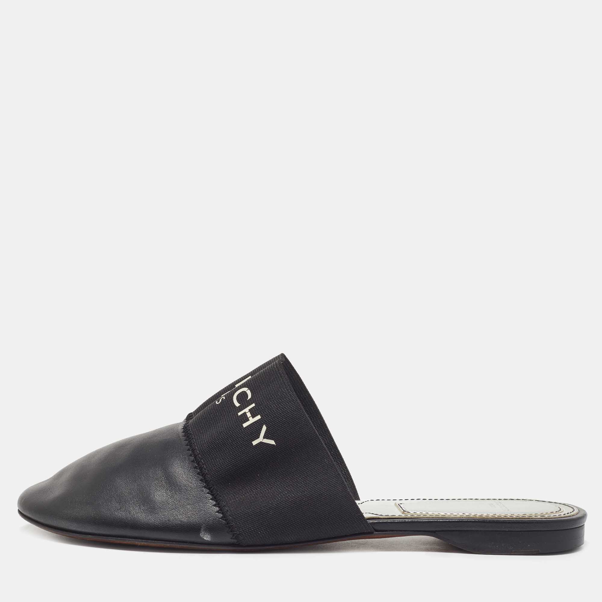 

Givenchy Black Leather and Elastic Bedford Logo Mules Size