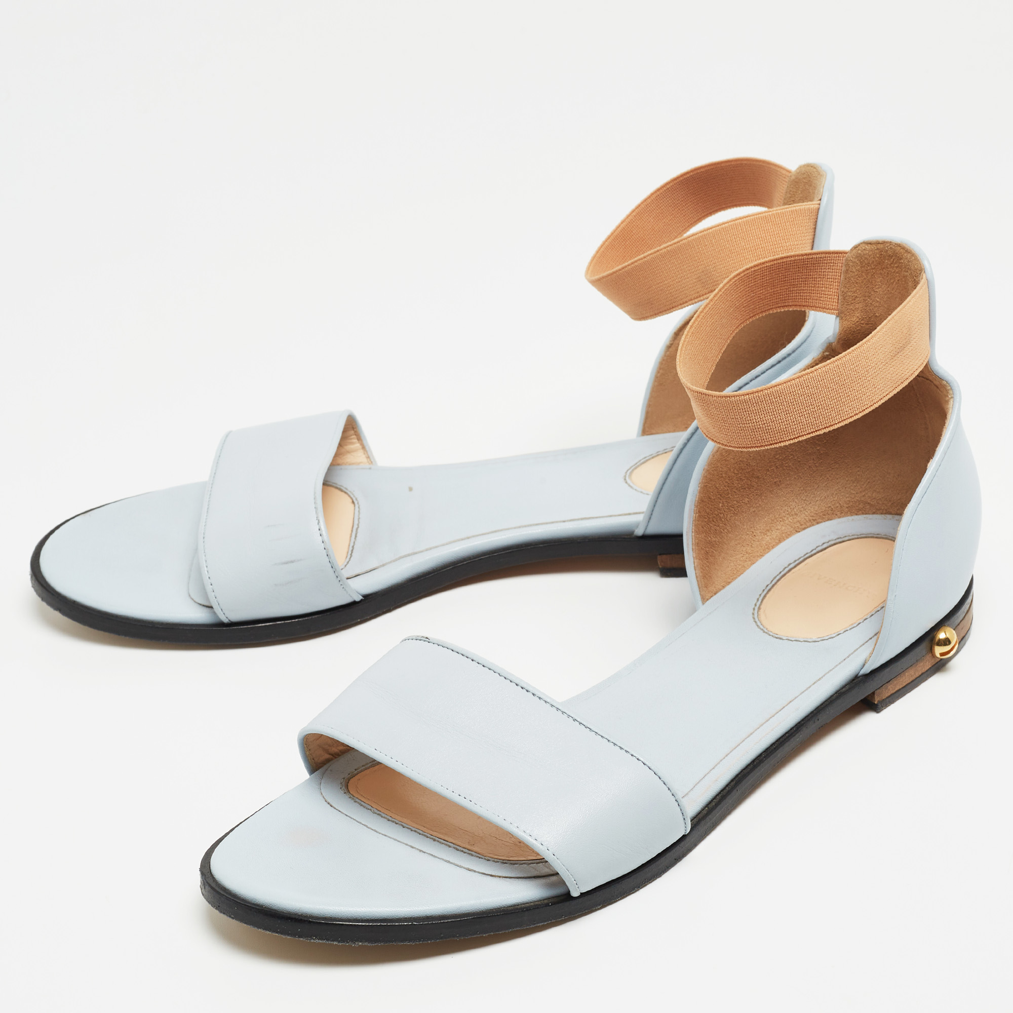 

Givenchy Light Blue Leather and Elastic Ankle-Strap Flat Sandals Size