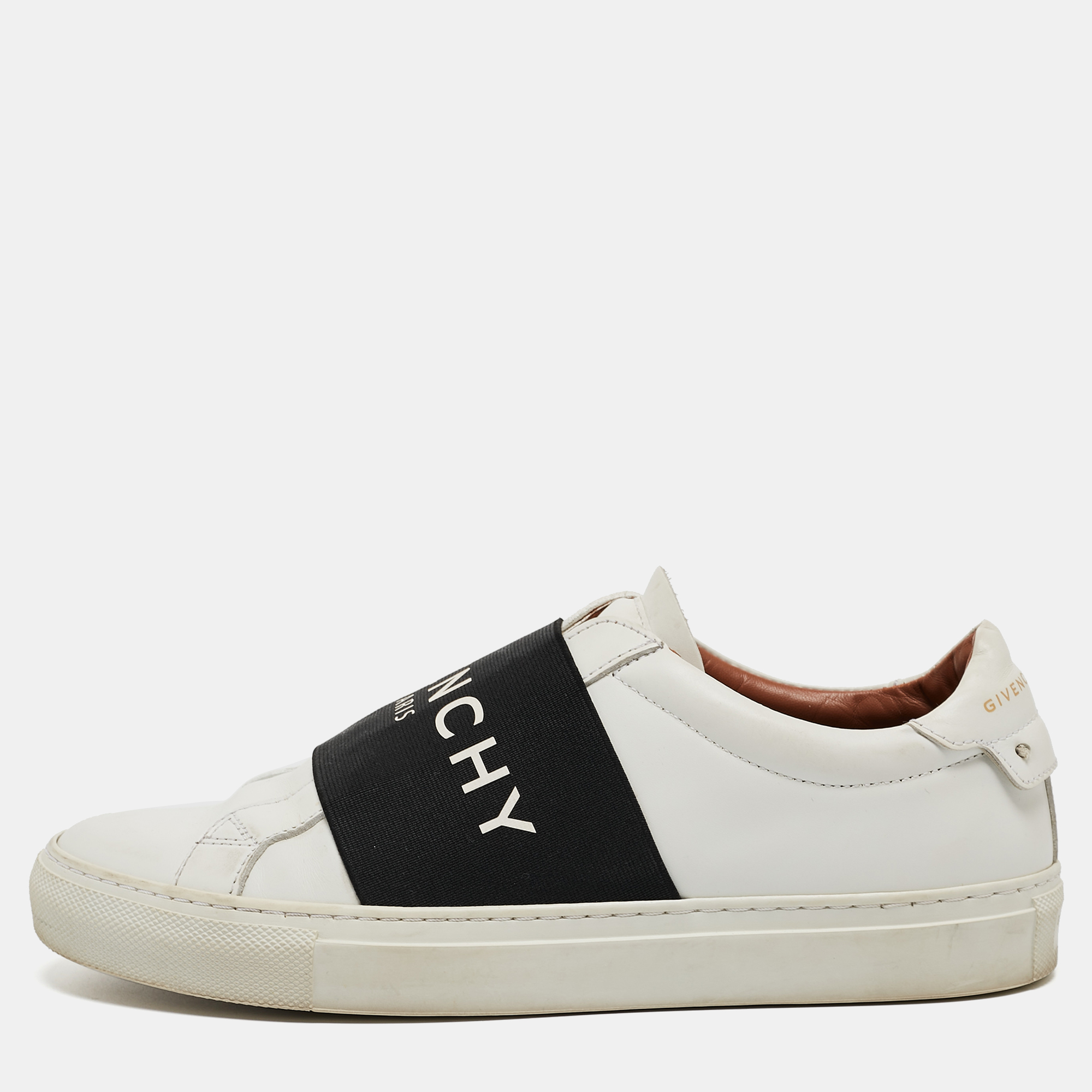 Pre-owned Givenchy White/black Leather And Elastic Logo Sneakers Size 37