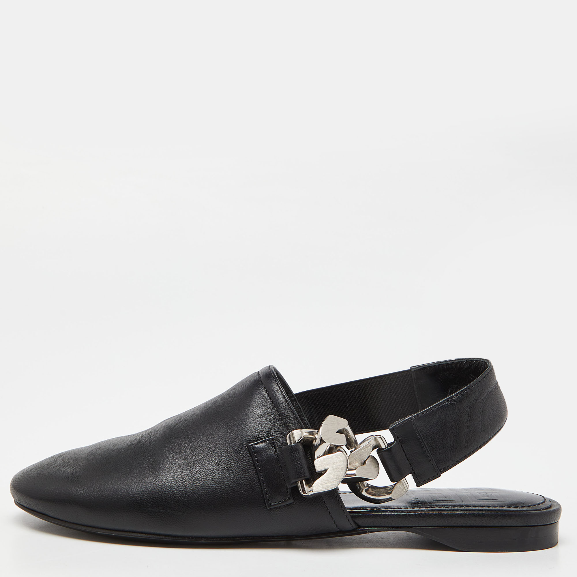 

Givenchy Black Leather G-Chain Slingback Flat Mules Size