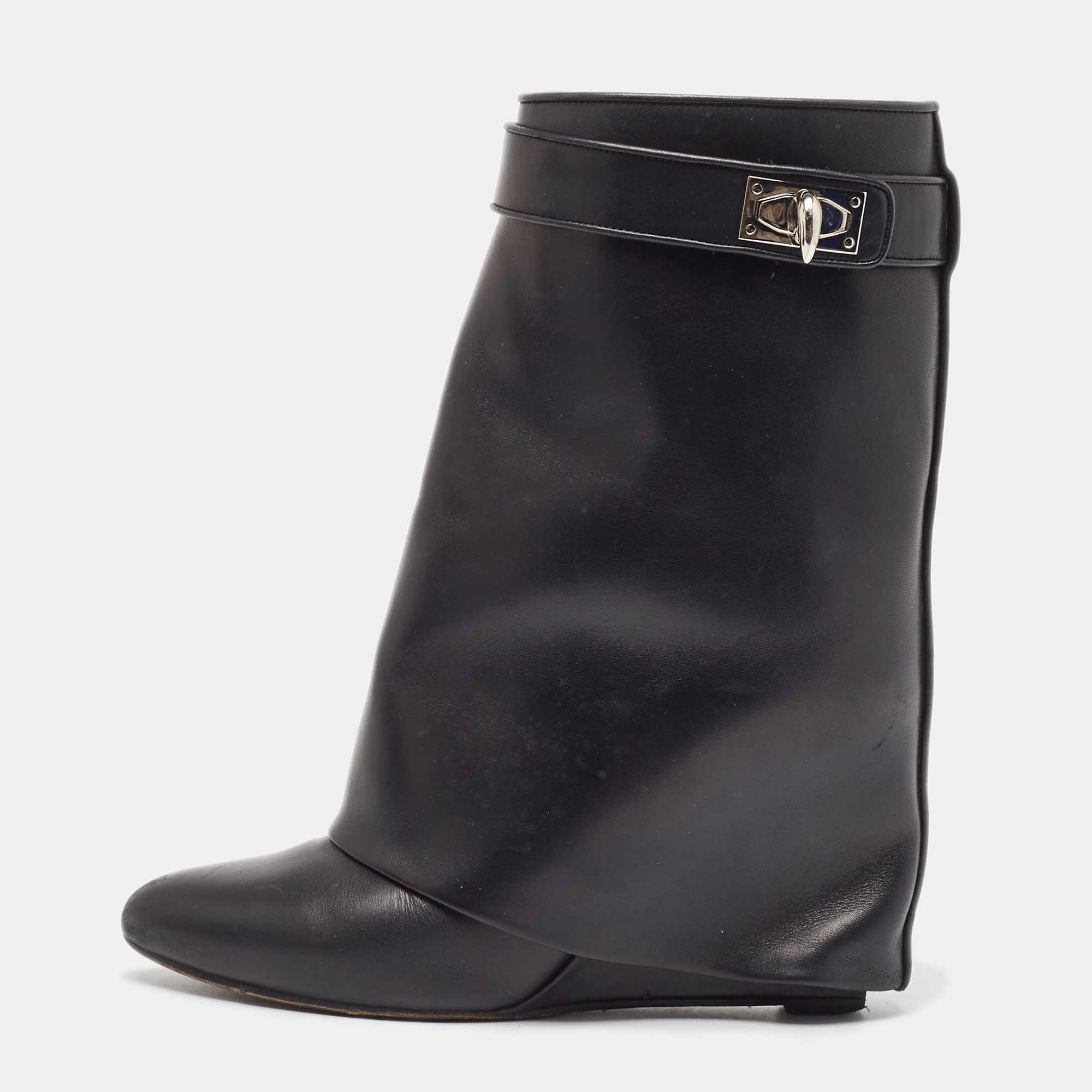 

Givenchy Black Leather Shark Lock Wedge Ankle Boots Size