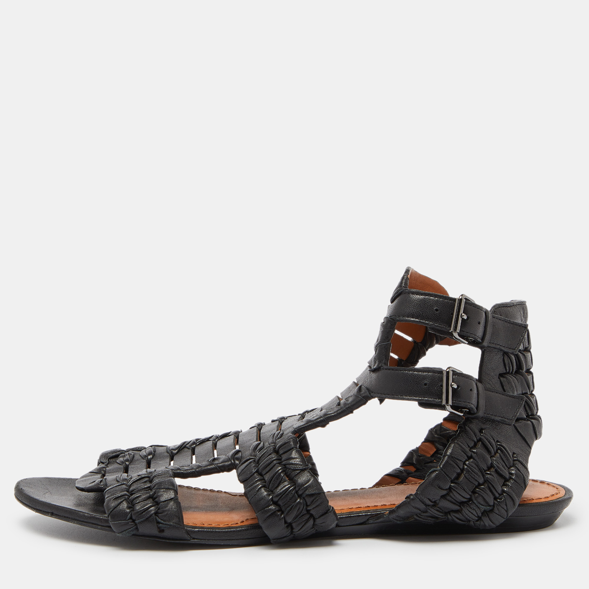 

Givenchy Black Woven Leather Gladiator Flat Sandals Size