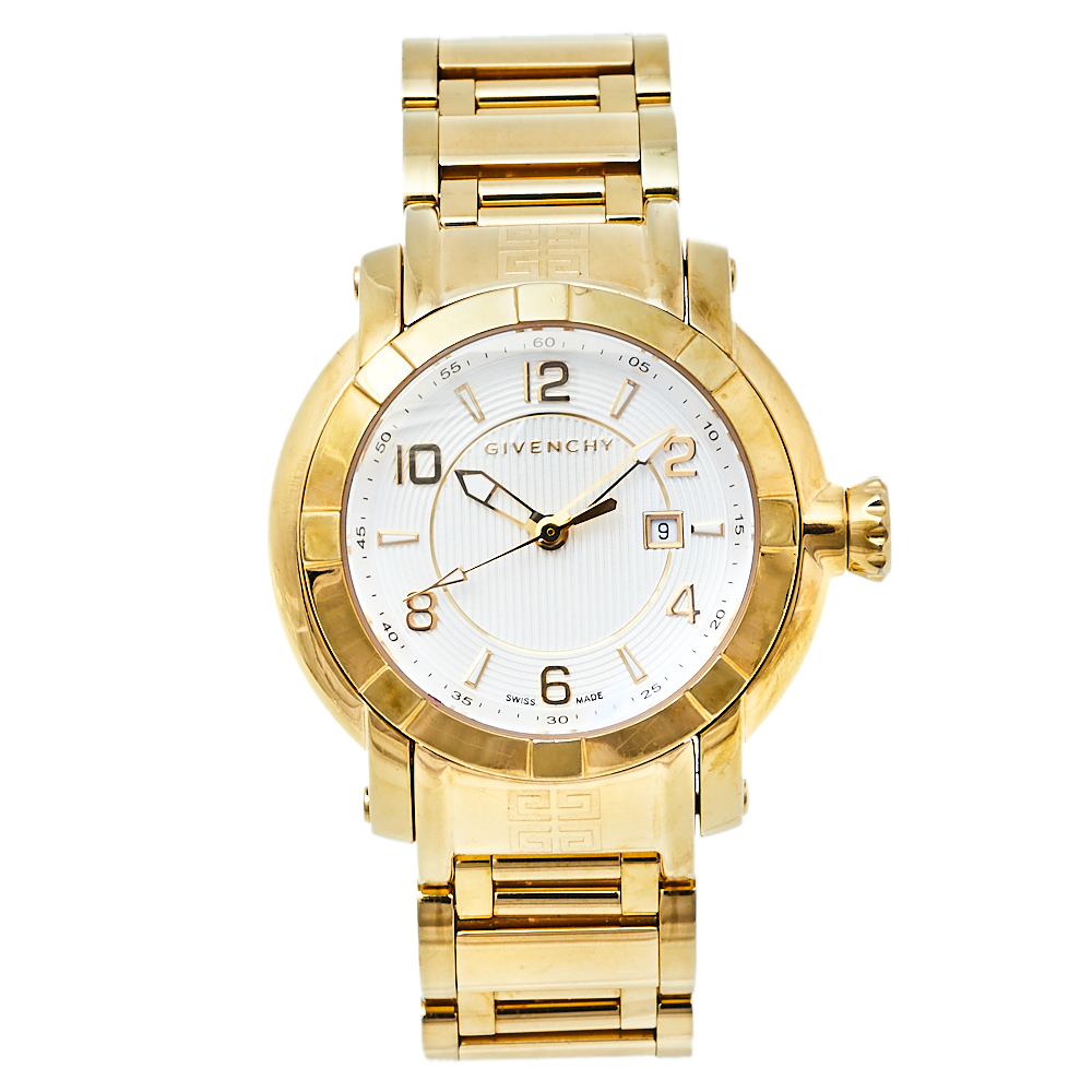 Pre-owned Givenchy Silver Yellow Gold Tone Stainless Steel Gv.5202l Women's Wristwatch 36 Mm In White
