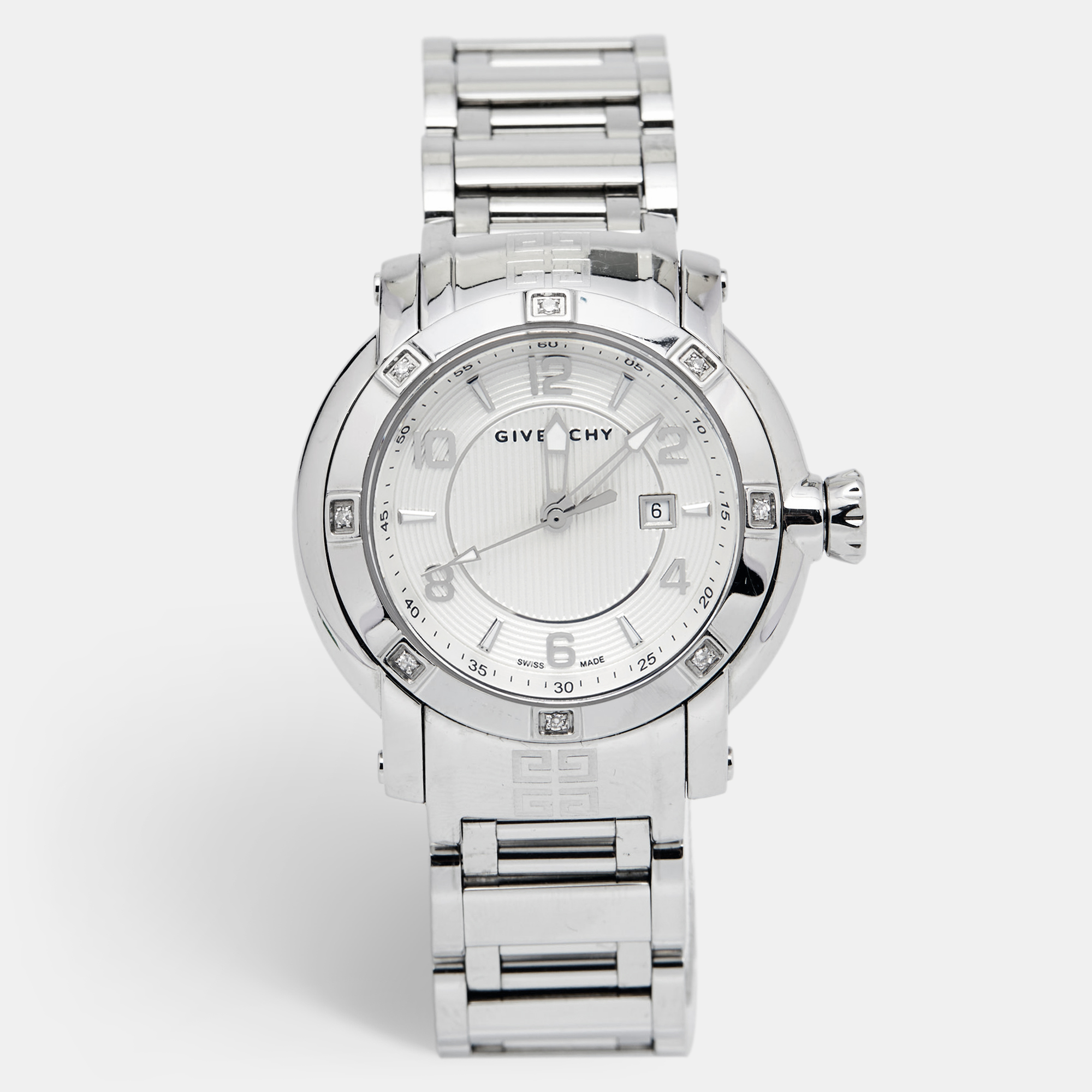 Pre Owned Givenchy White Stainless Steel Diamond GV.5202L Women's Wristwatch 36 mm