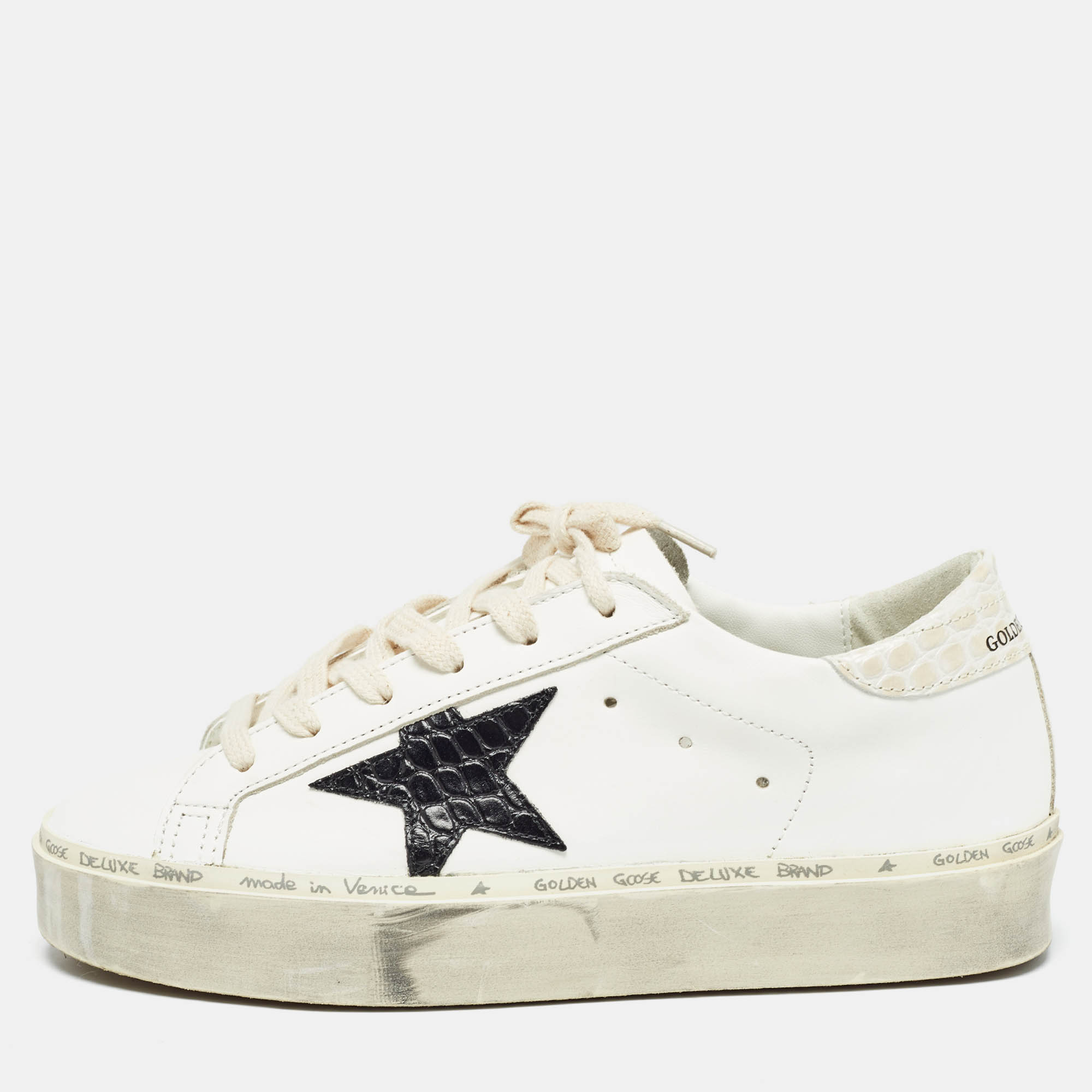 

Golden Goose White/Grey Leather Hi Star Sneakers Size