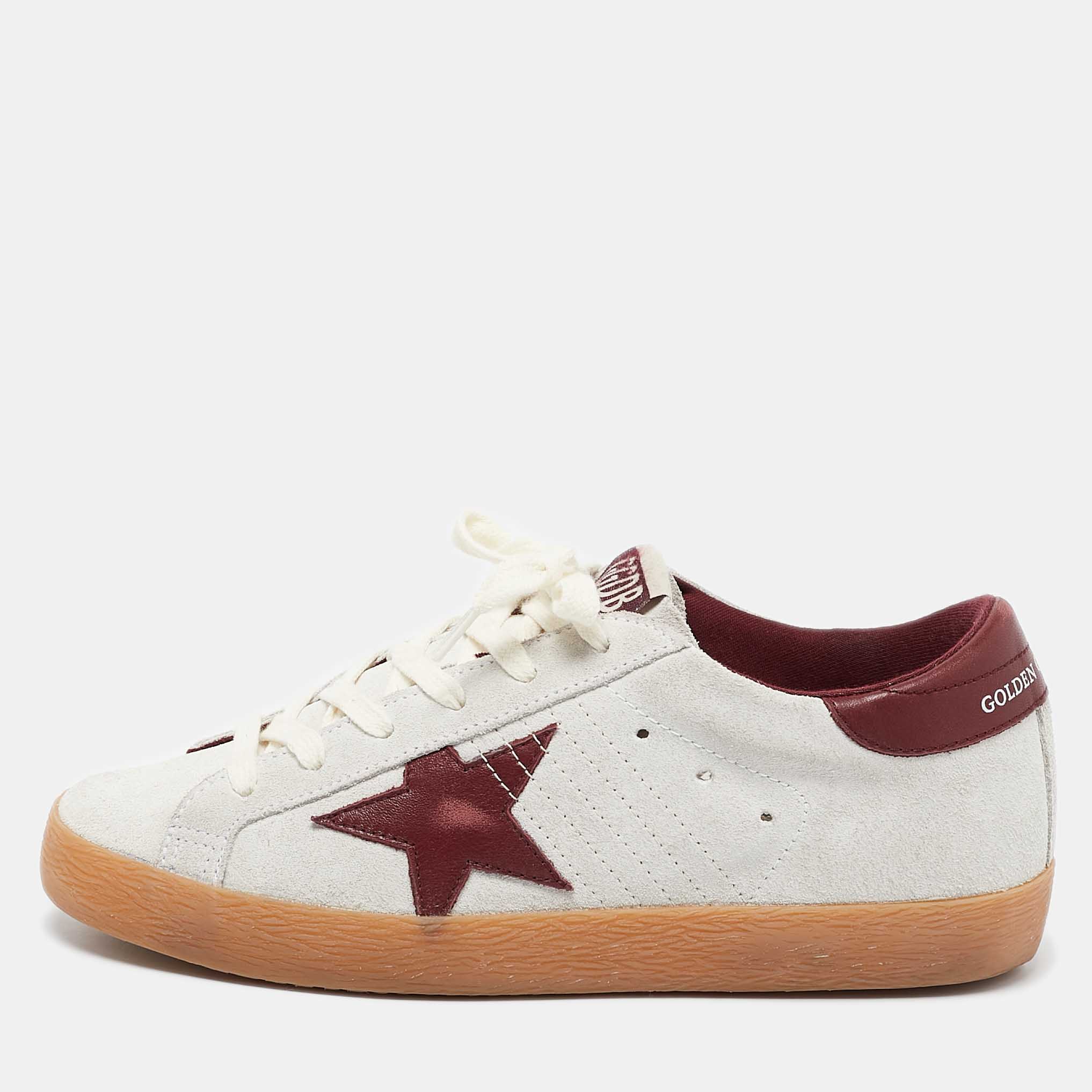 

Golden Goose Silver/Burgundy Leather and Suede Superstar Lace Up Sneakers Size, Metallic