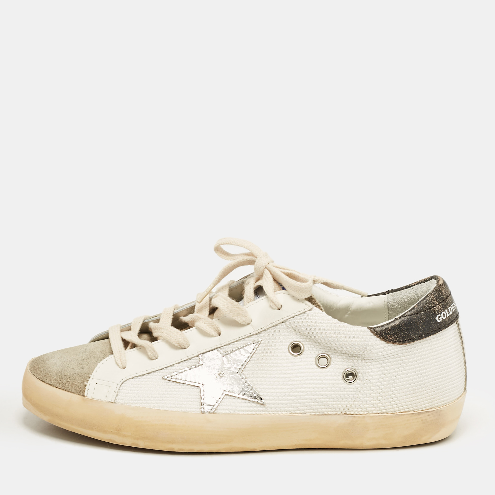 

Golden Goose White Mesh and Suede Super Star Sneakers Size