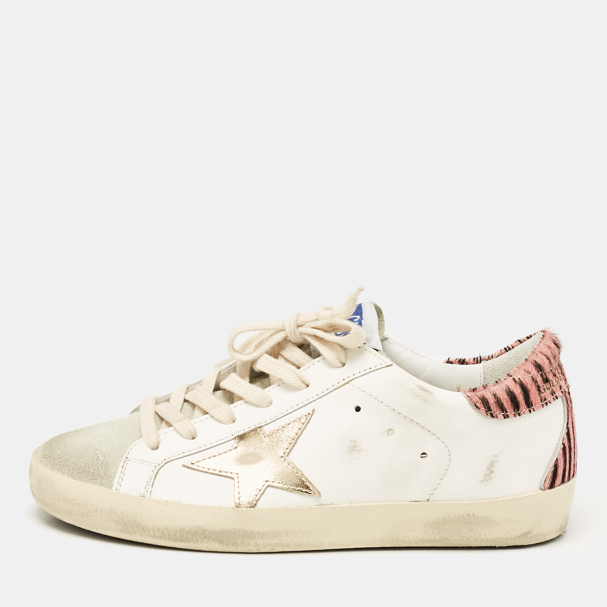 

Golden Goose White Leather and Suede Super Star Sneakers Size