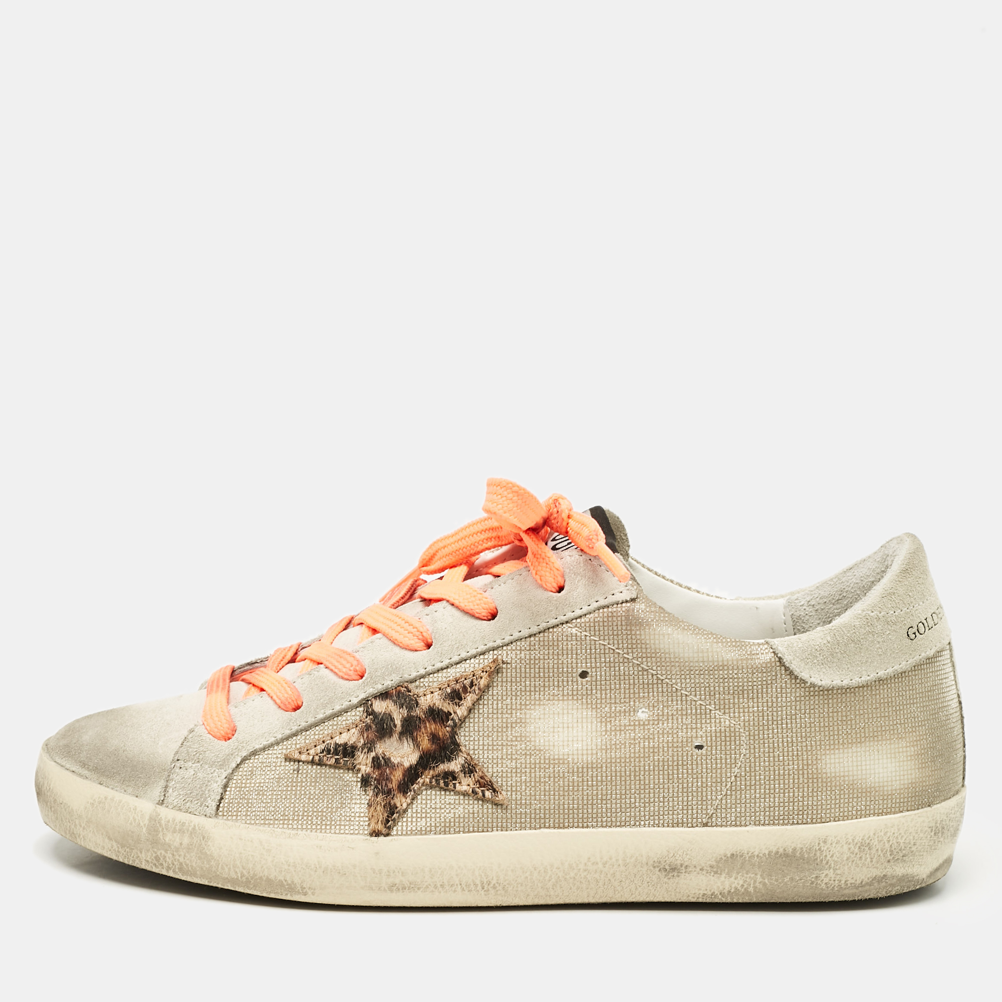 

Golden Goose Beige Mesh and Suede Super Star Sneakers Size