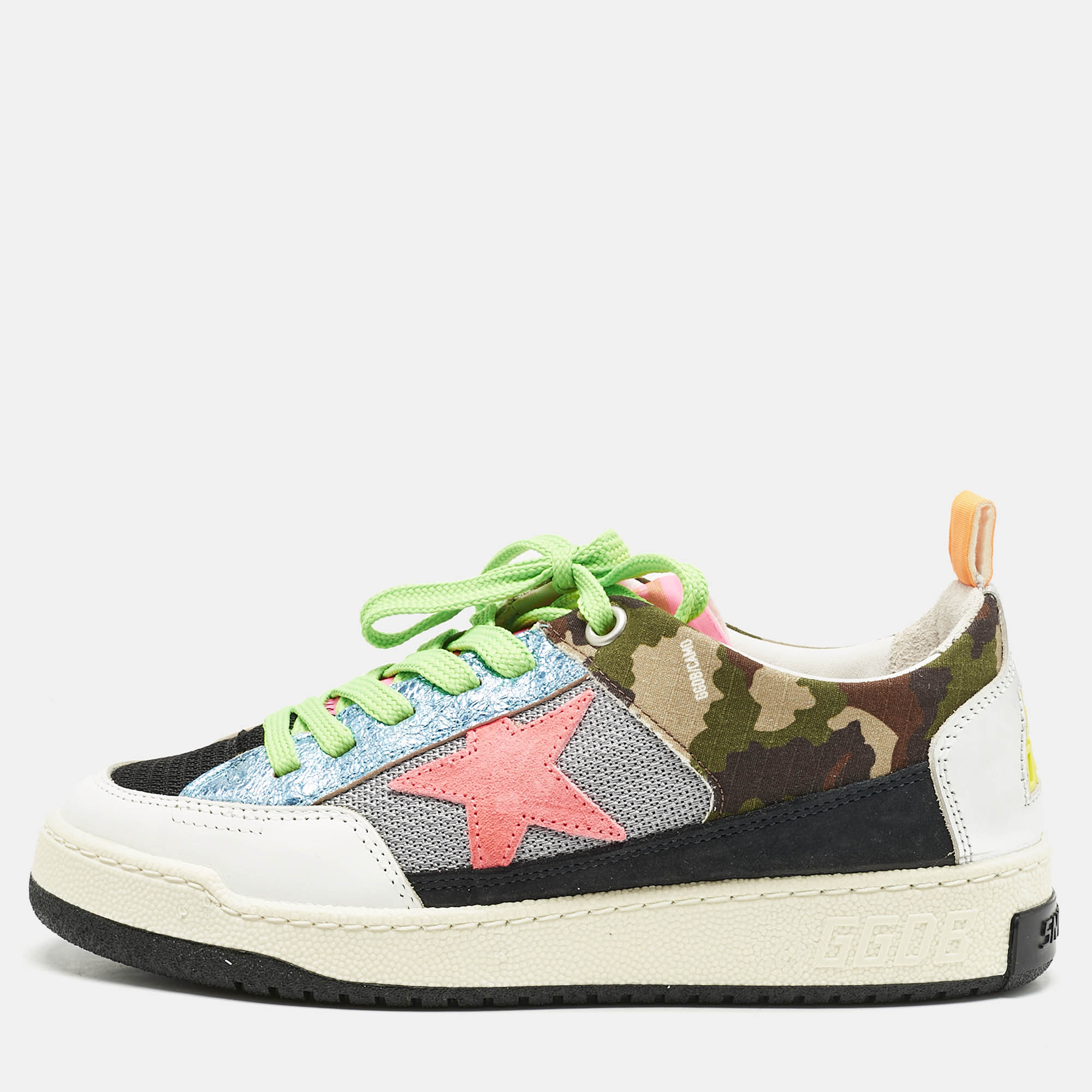 

Golden Goose Multicolor Leather and Knit Fabric Yeah Sneakers Size