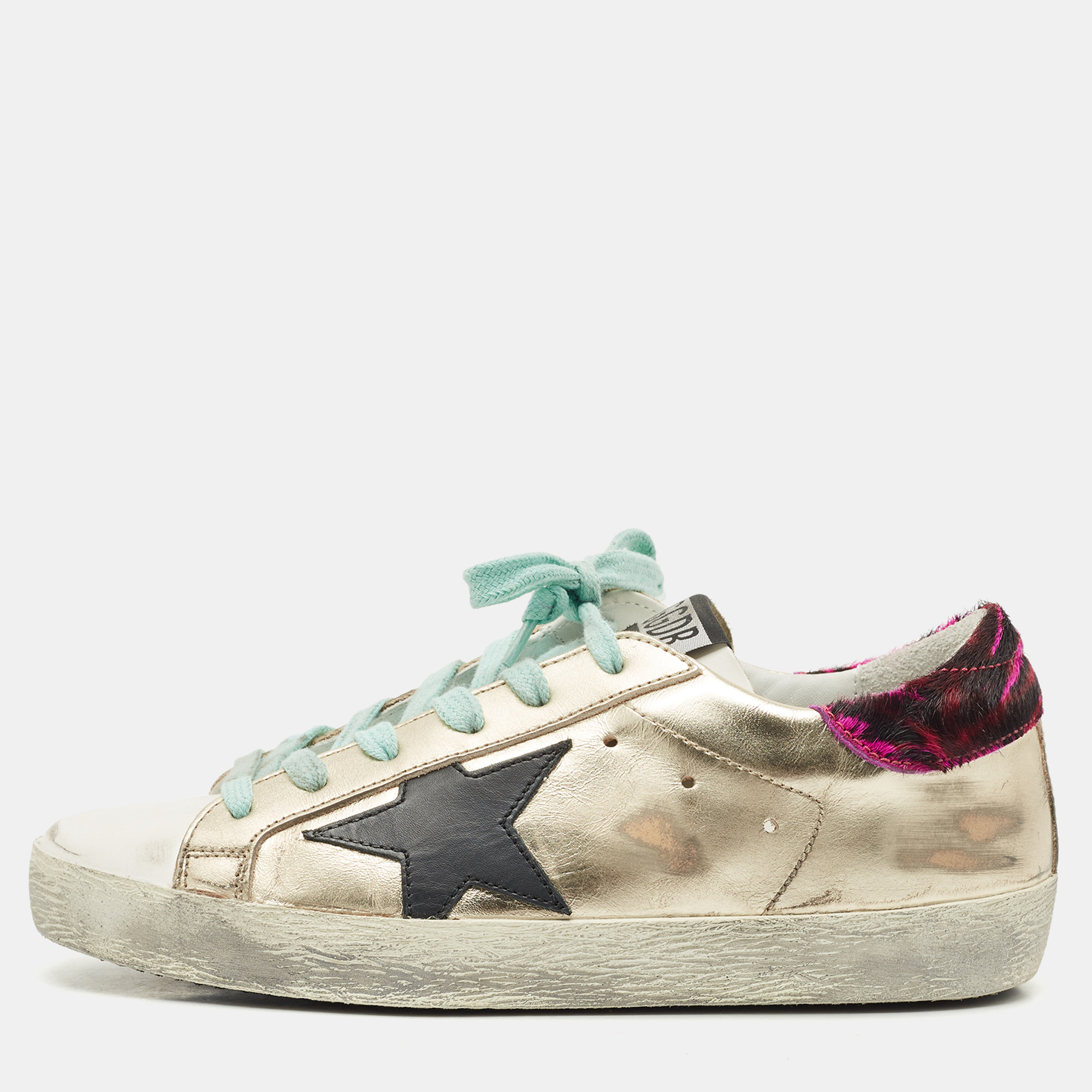 

Golden Goose Multicolor Leather and Calf Hair Super Star Sneakers Size