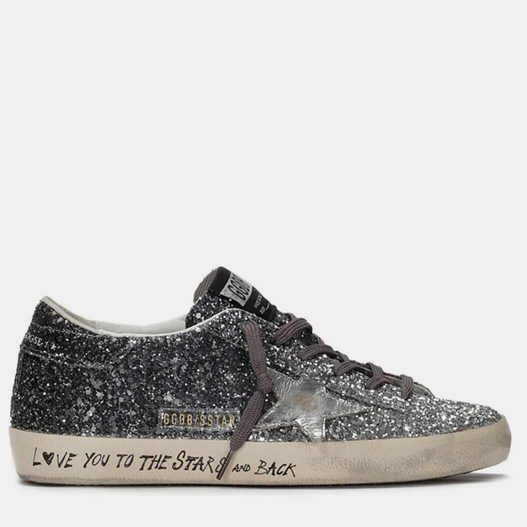Pre-owned Golden Goose Super-star Classic Glitter Us 8 Grey Leather Sneakers In Gray