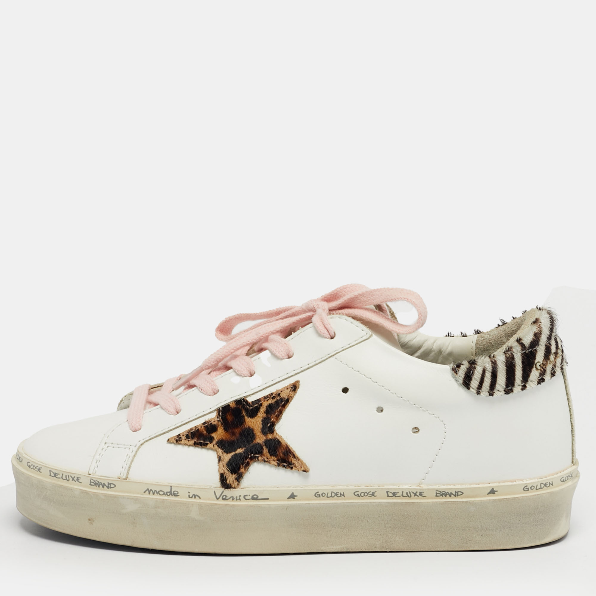 

Golden Goose White Calf Hair and Leather Hi Star Lace Up Sneakers Size