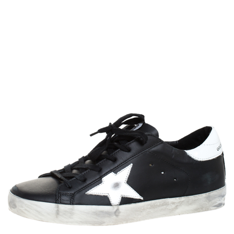 Golden Goose Black Leather Superstar Lace Up Sneakers Size 39