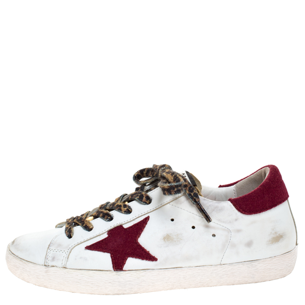 

Golden Goose Grey White/Burgundy Leather And Suede Superstar Lace Up Sneakers Size