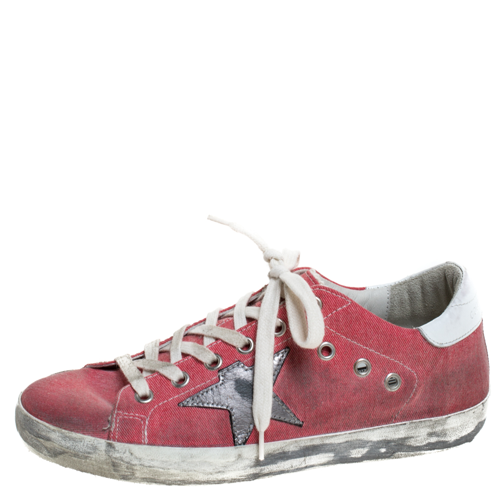Golden Goose Pink Canvas And Leather Distressed Low Top Sneakers Size 37