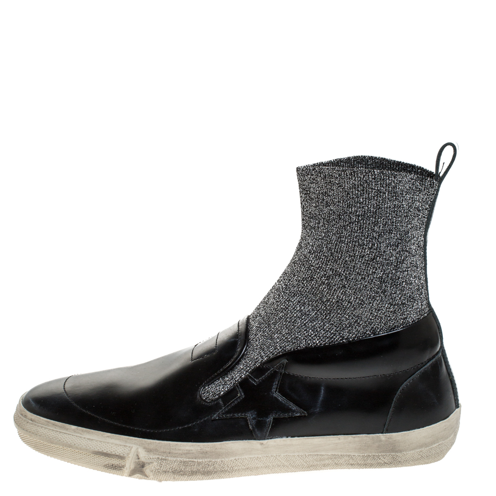 

Golden Goose Black Leather and Elastic Fabric Hanami Sock Slip On Sneakers Size