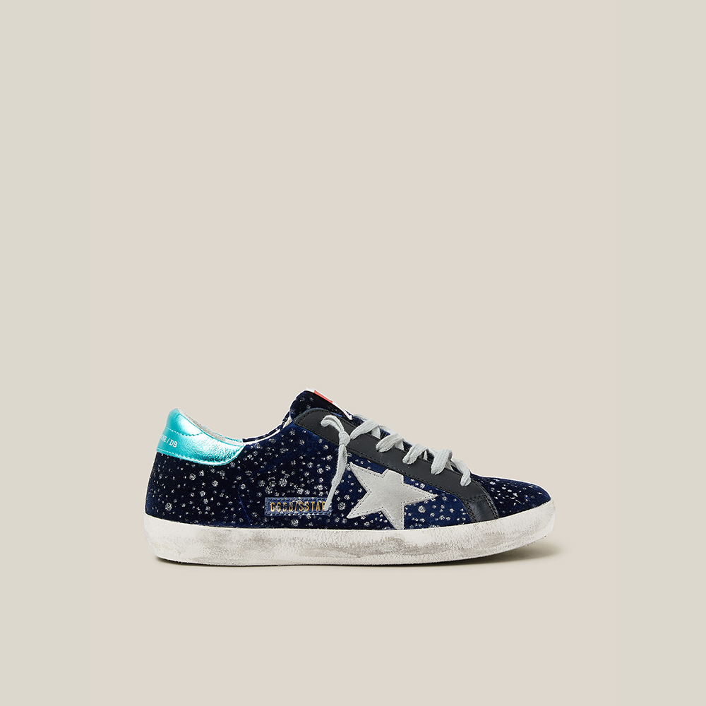 Pre Owned Golden Goose Deluxe Brand Blue Midnight Blue Navy Velvet Turquoise Tab Superstar Size IT 36