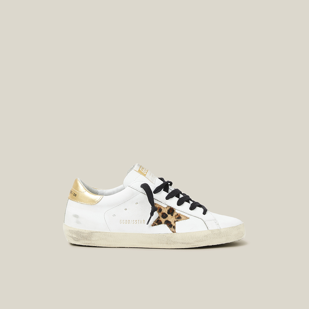 Pre Owned Golden Goose Deluxe Brand White White Metallic Tab Leopard Star Superstar Size IT 35