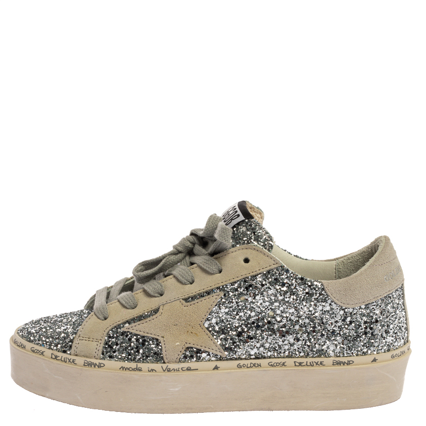 

Golden Goose Silver Glitter And Suede Leather Superstar Low Top Sneakers Size