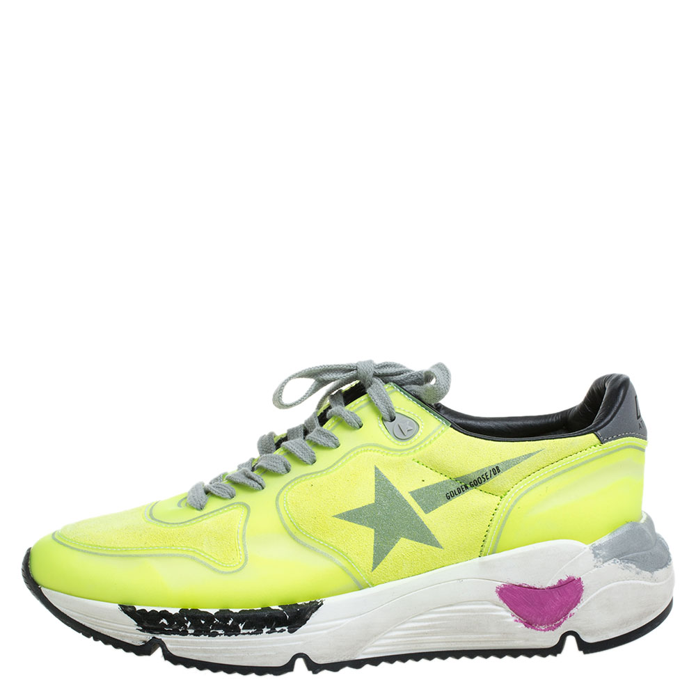 

Golden Goose Neon Green PVC And Suede Leather Low Top Sneakers Size