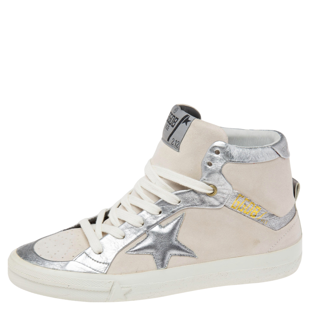 

Golden Goose Grey/Silver Leather And Suede High Top Sneakers Size