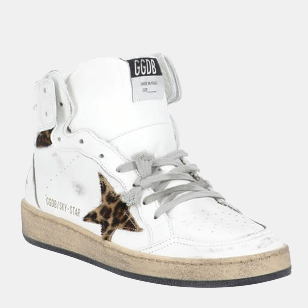 

Golden Goose White/Brown Leopard Print Sky-Star Sneaker Size EU, Beige