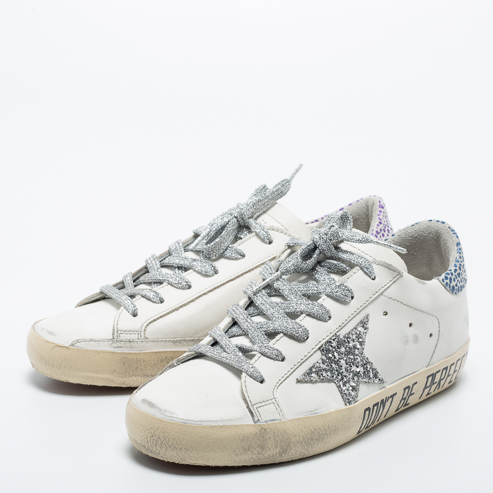 

Golden Goose White Leather Super-Star Low Top Sneakers Size