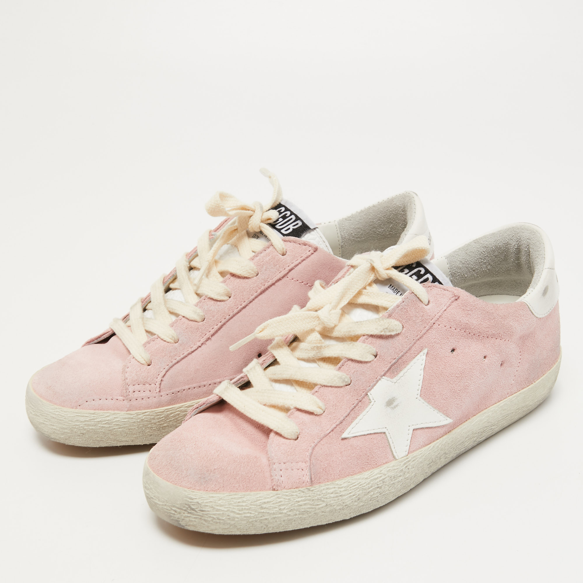 

Golden Goose Pink/White Suede and Leather Super Star Sneakers Size
