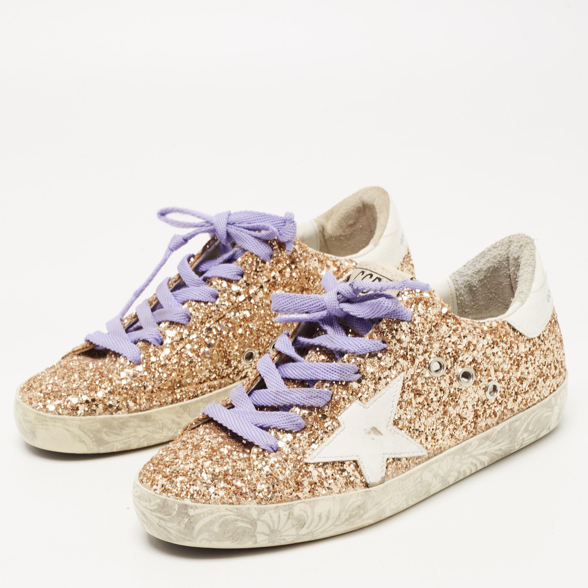 

Golden Goose Gold Coarse Glitter Superstar Sneakers Size