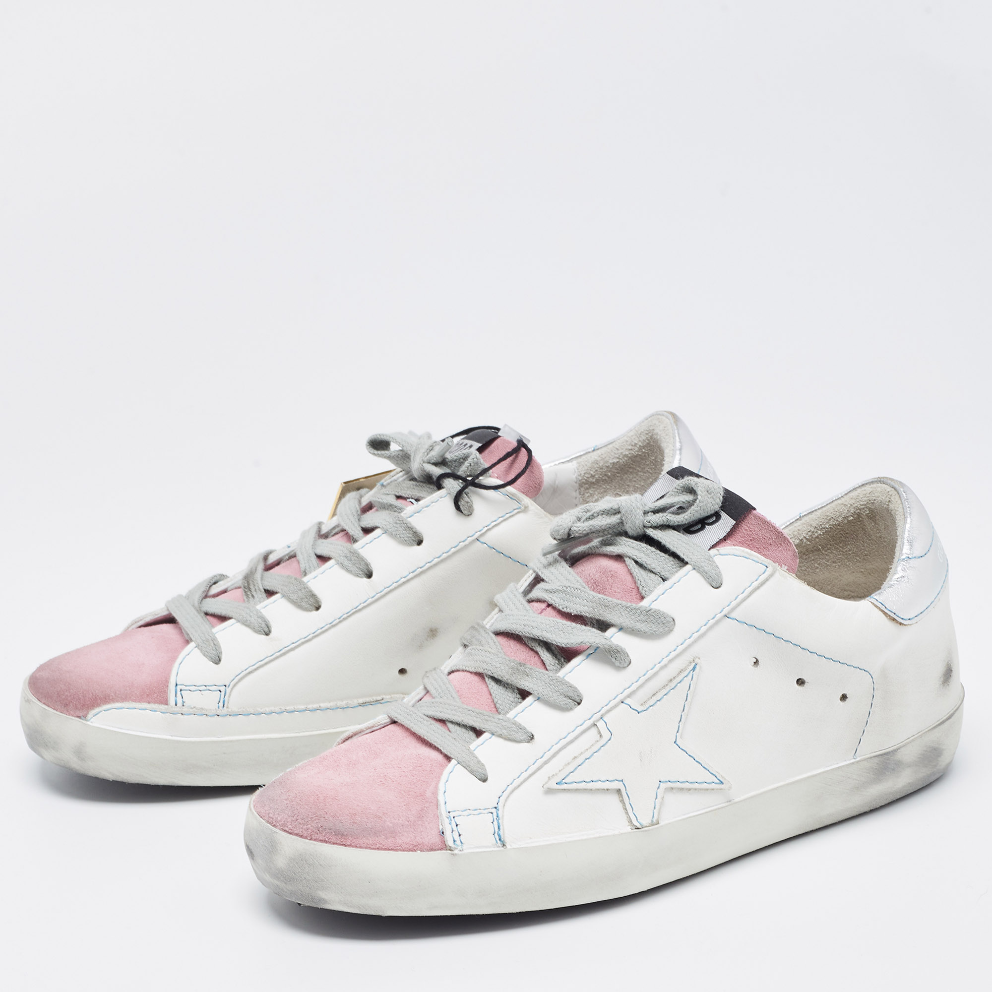 

Golden Goose Tricolor Suede and Leather Superstar Sneakers Size, White