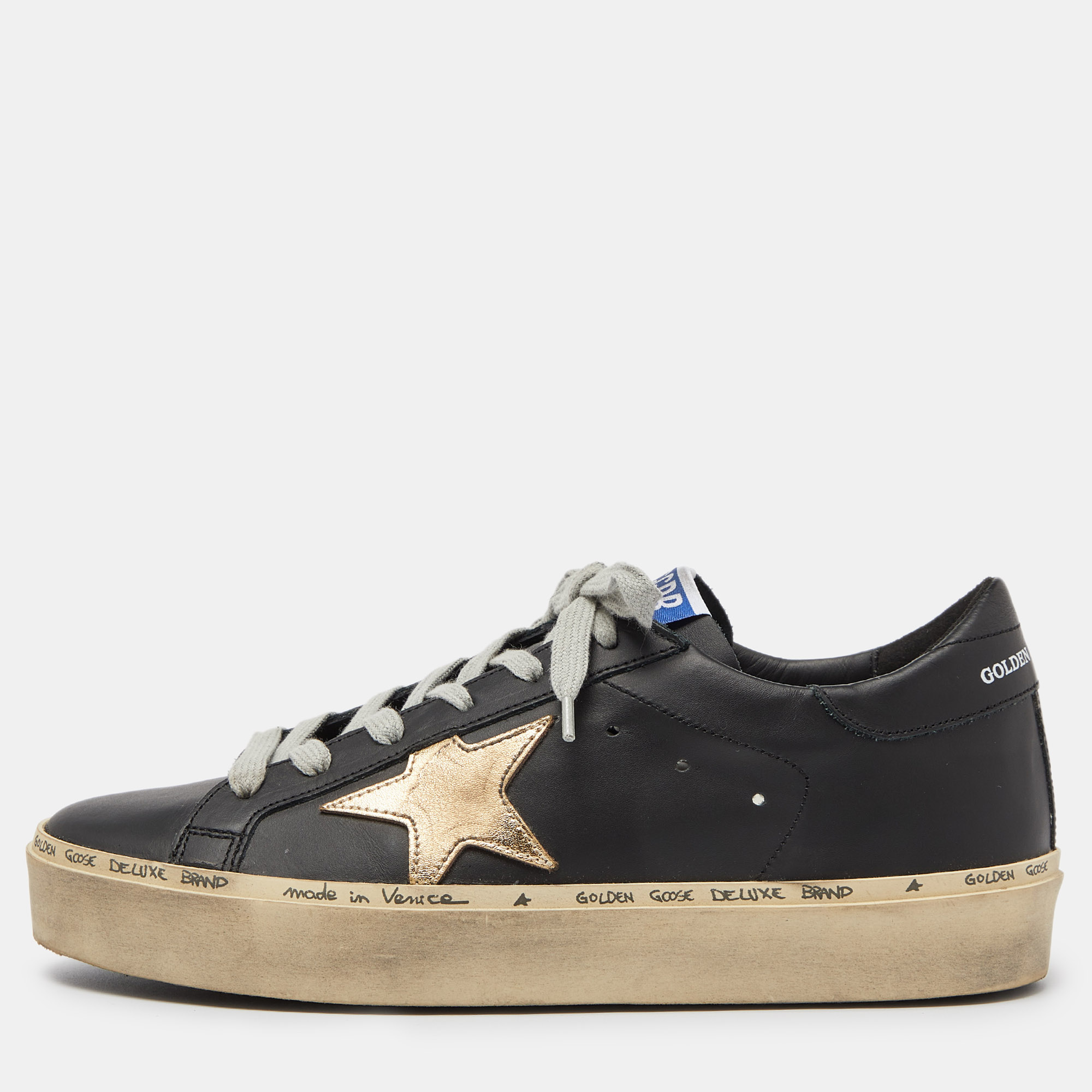 

Golden Goose Black Leather Hi Star Low Top Sneakers Size