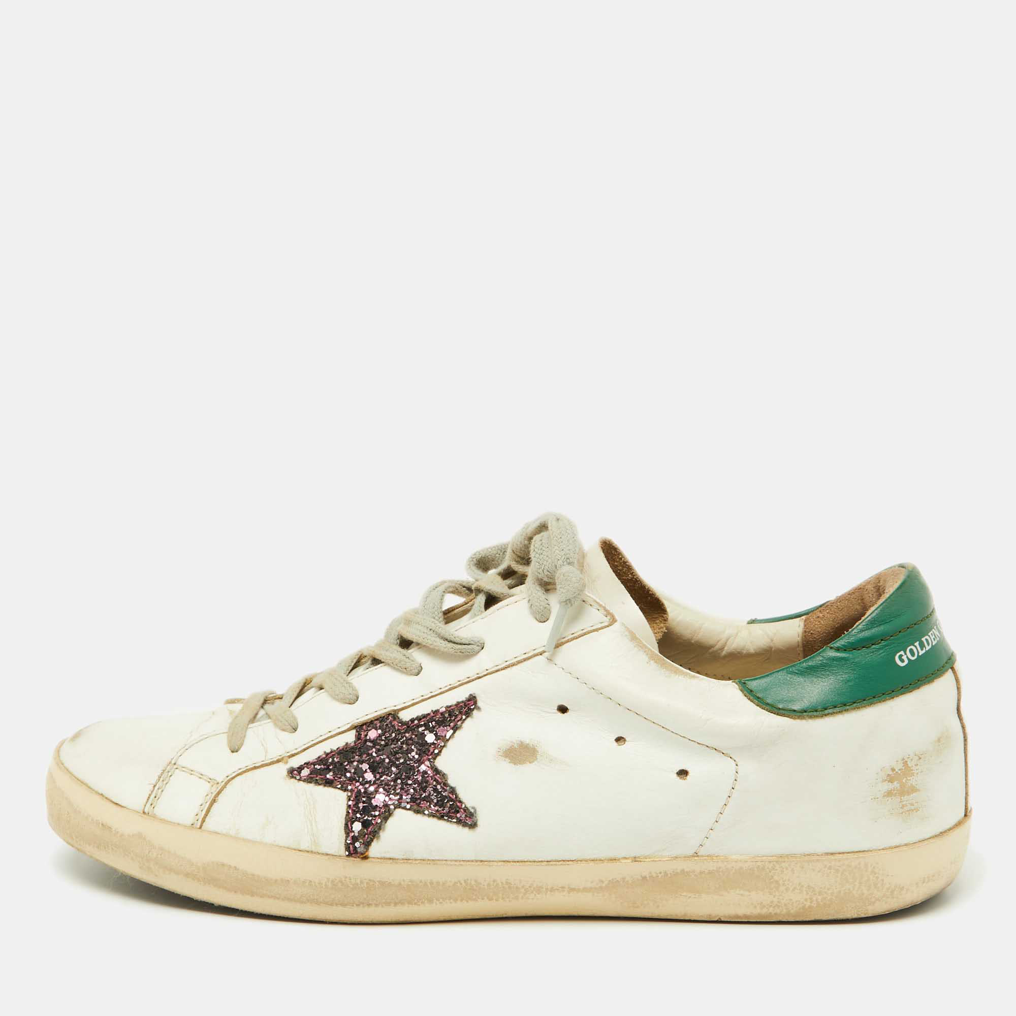 

Golden Goose Green/White Leather Superstar Low Top Sneakers Size