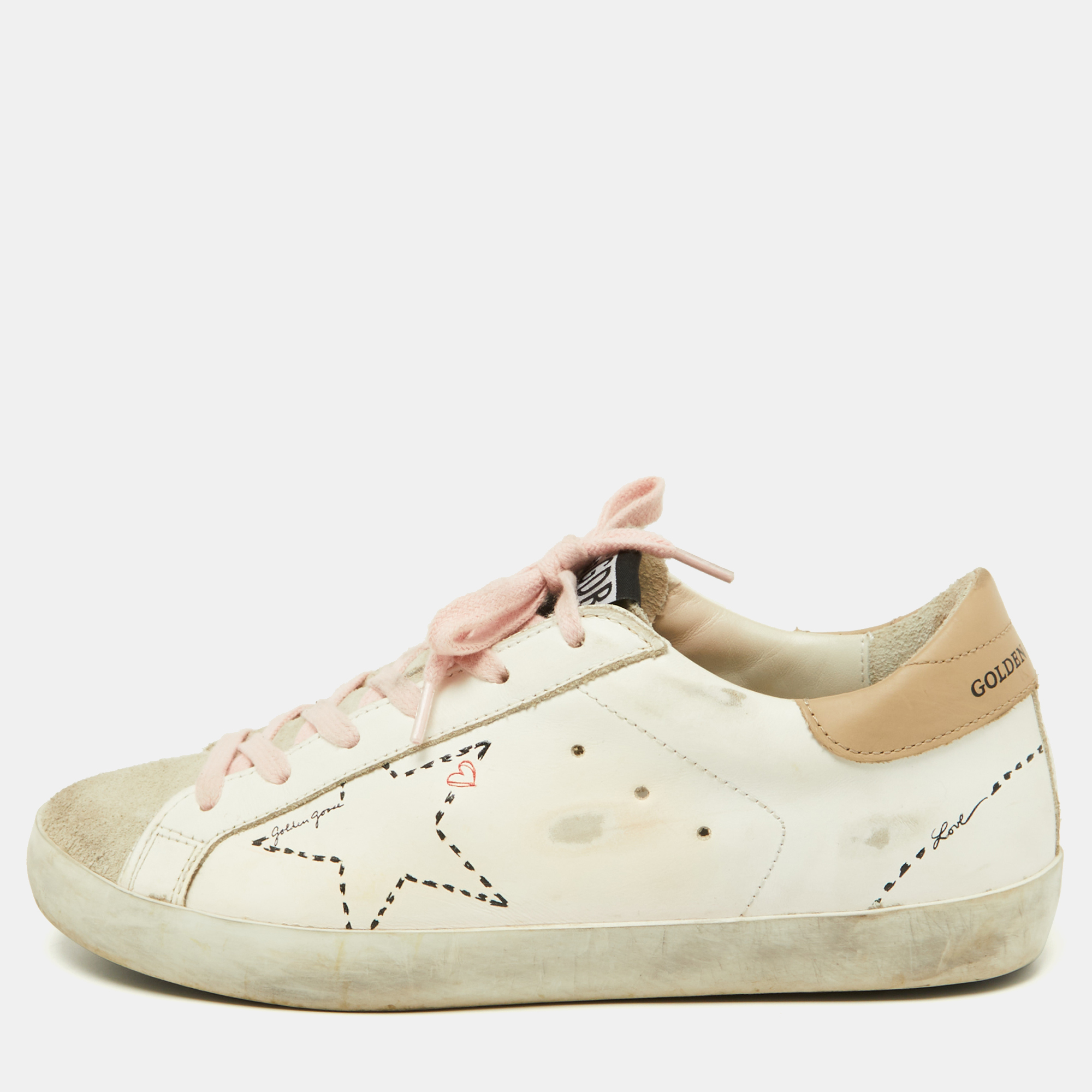 

Golden Goose White/Beige Leather Superstar Sneakers Size