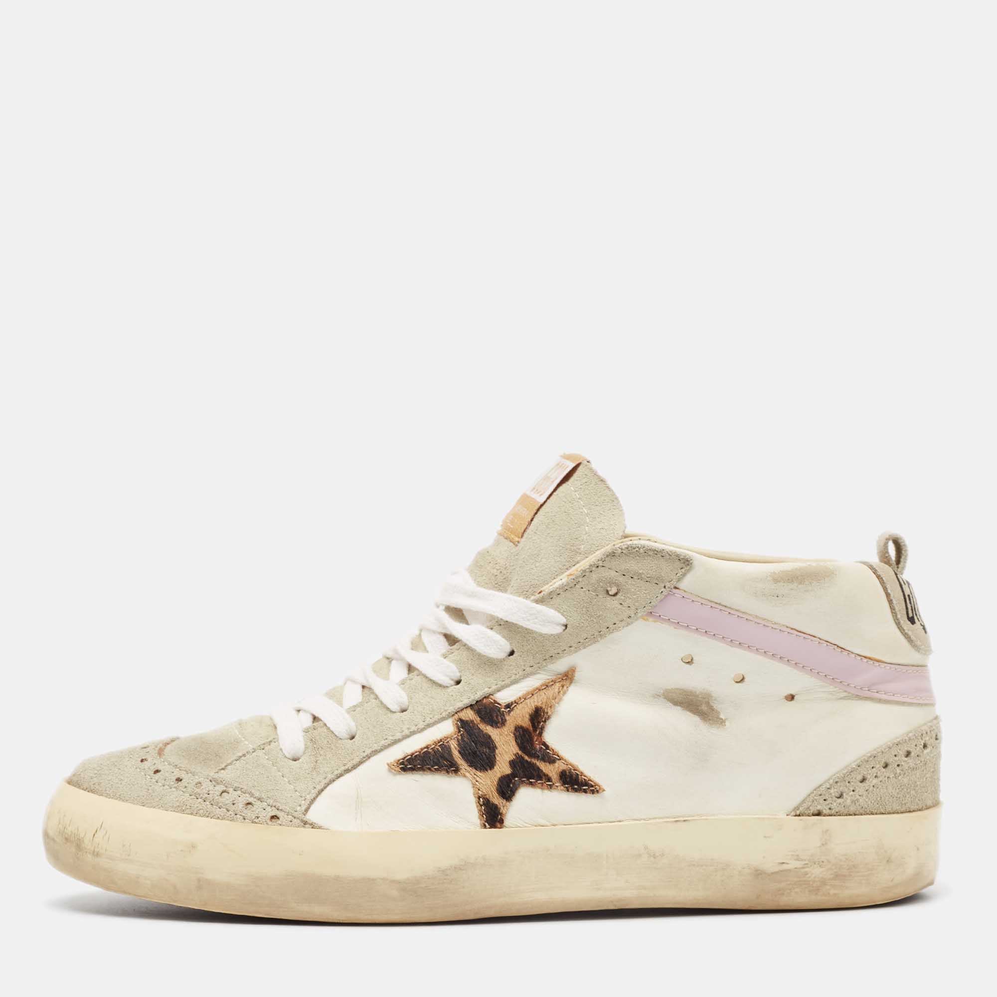 

Golden Goose Multicolor Leather and Suede leopard Print Sky Star High Top Sneakers Size