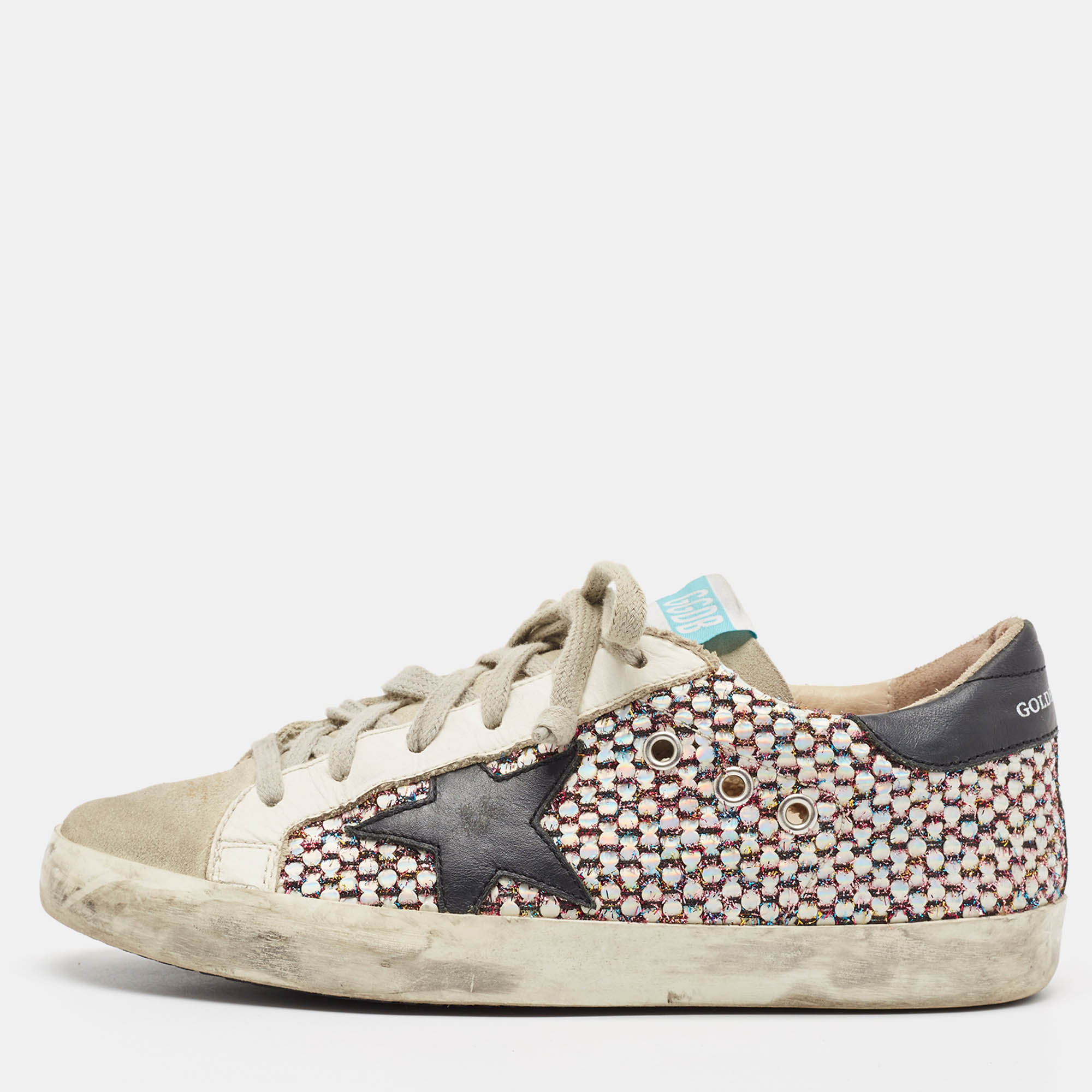 Pre-owned Golden Goose Multicolor Leather And Mesh Super Star Lace Up Sneakers Size 37