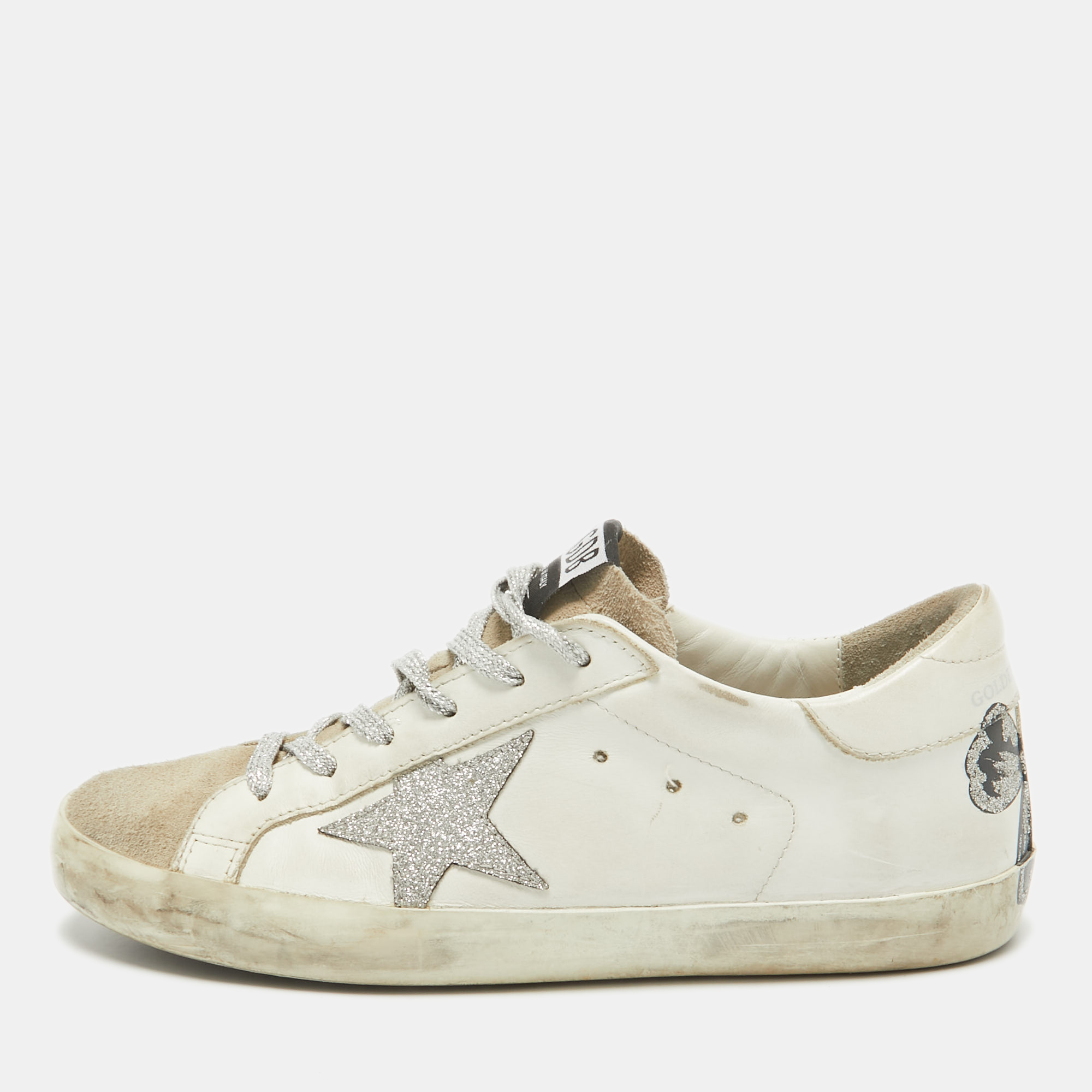 

Golden Goose White Leather and Suede Superstar Lace Up Sneakers Size