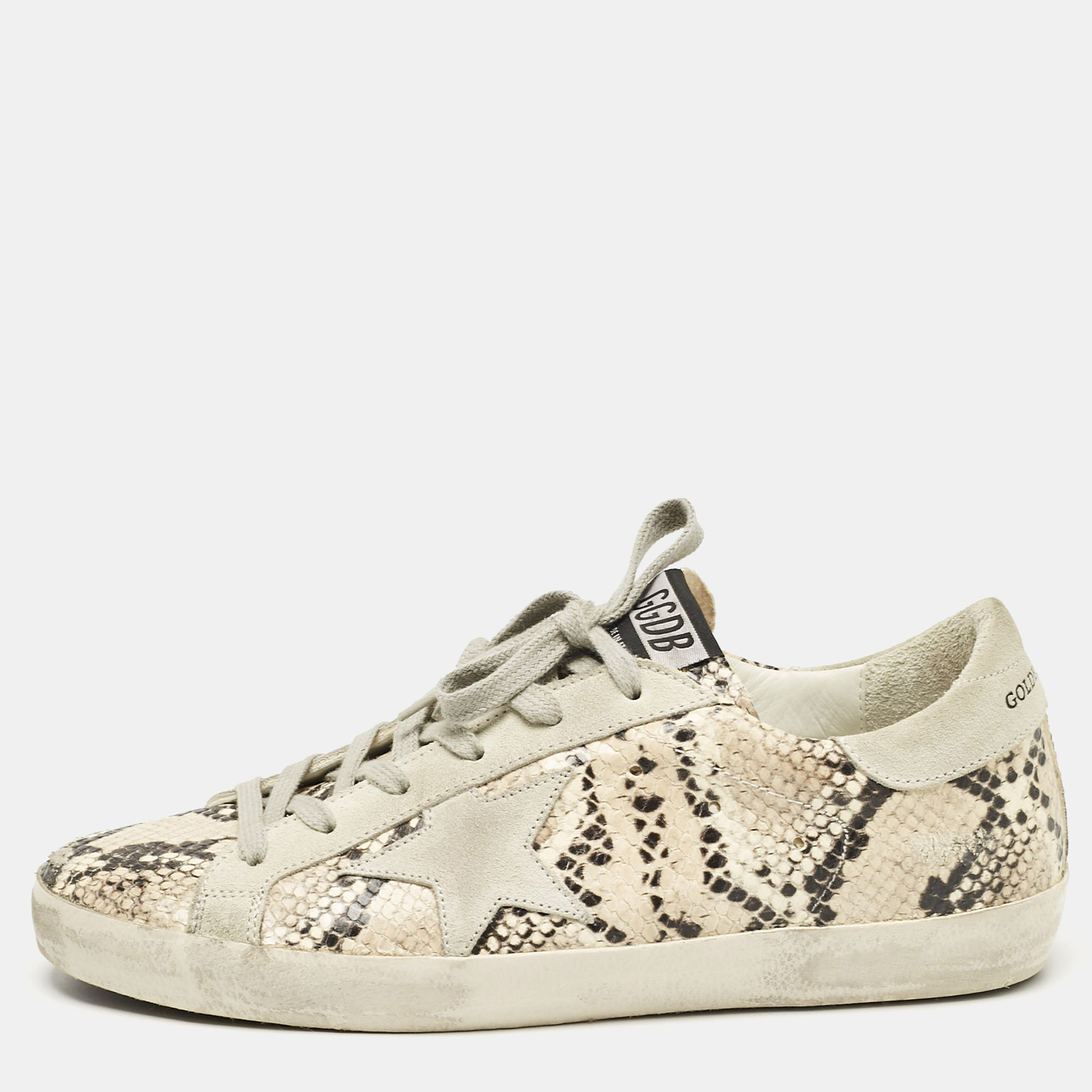 

Golden Goose Grey Python Embossed Leather and Suede Super Star Lace Up Sneakers Size