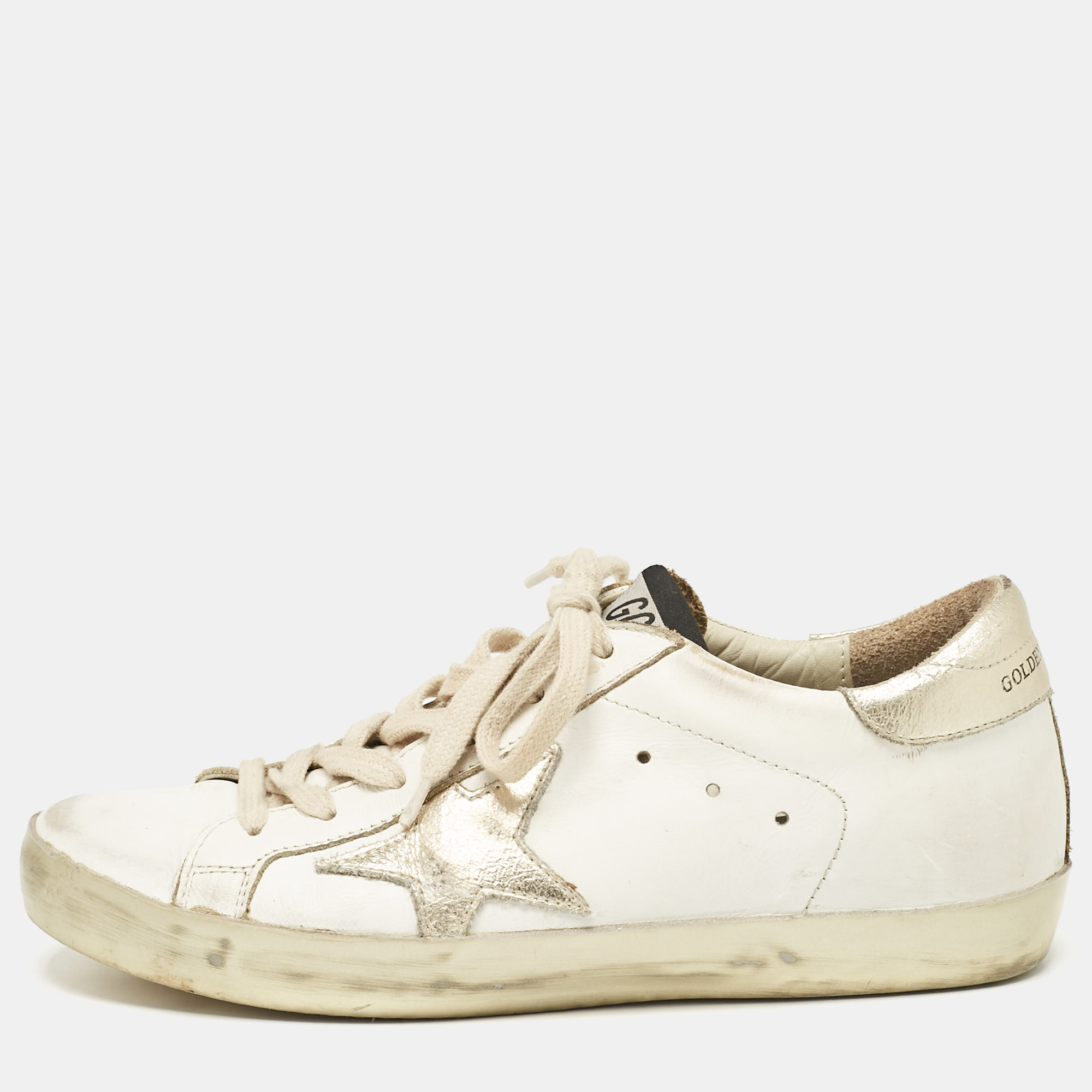 

Golden Goose White/Gold Leather Superstar Sneakers Size