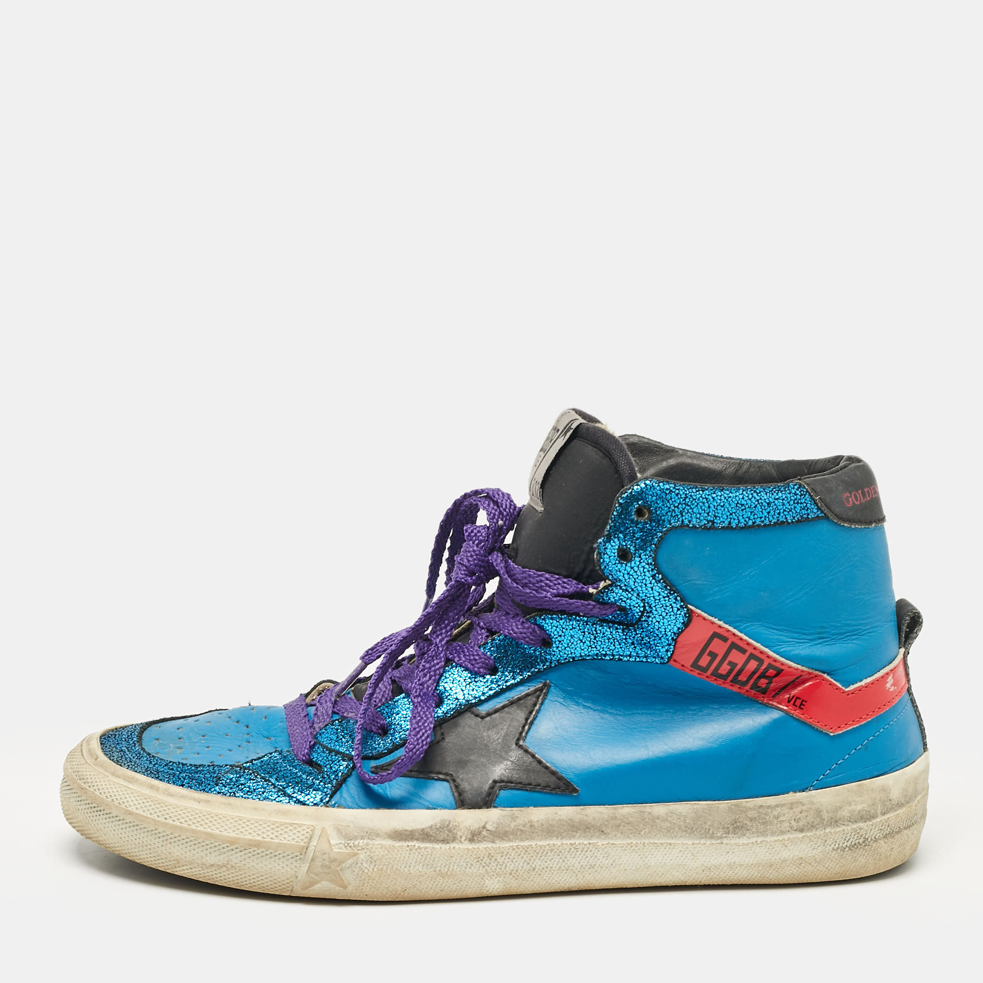 

Golden Goose Blue/Black Leather High Top Sneakers Size