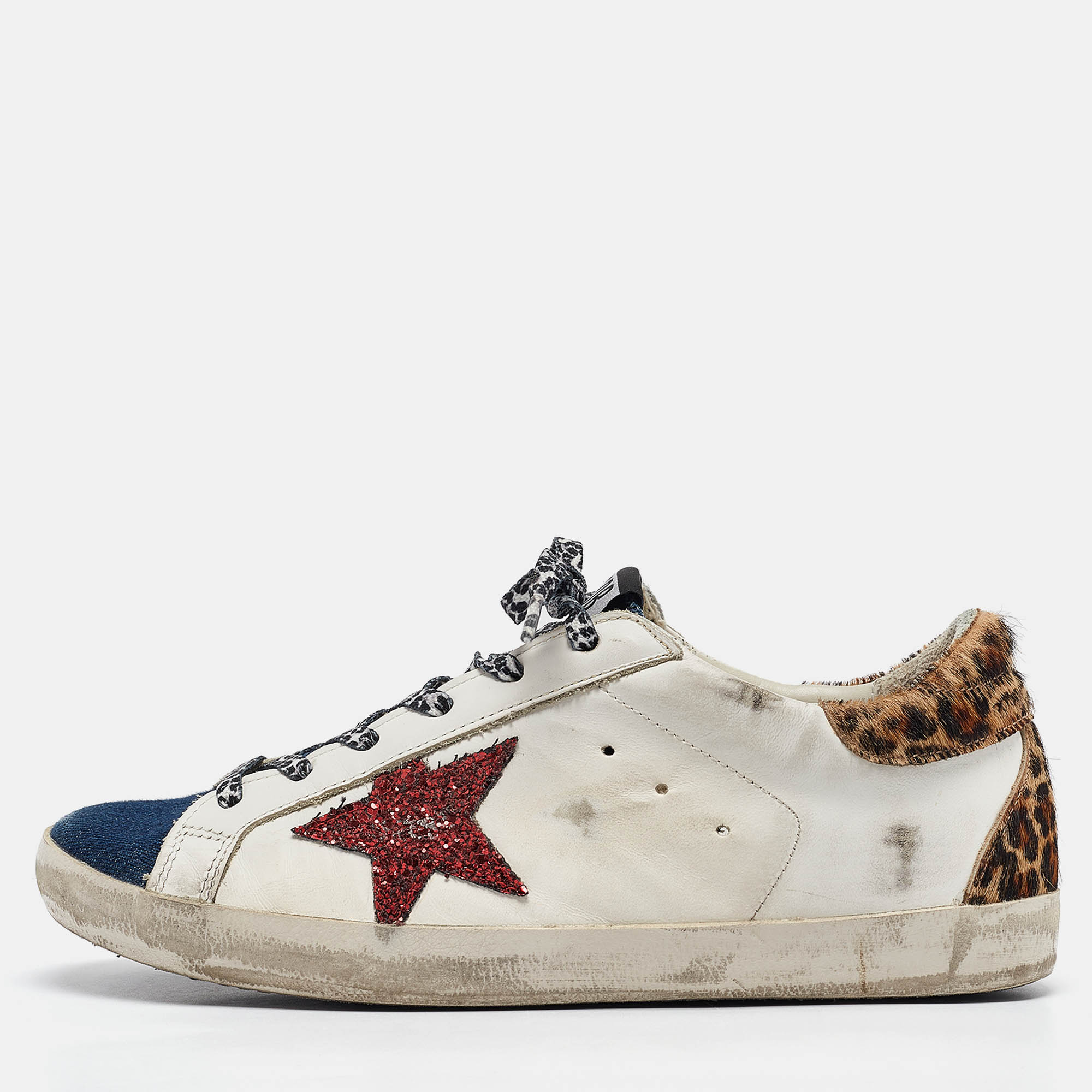 

Golden Goose Multicolor Calf Leather and Denim Super Star Lace Up Sneakers Size