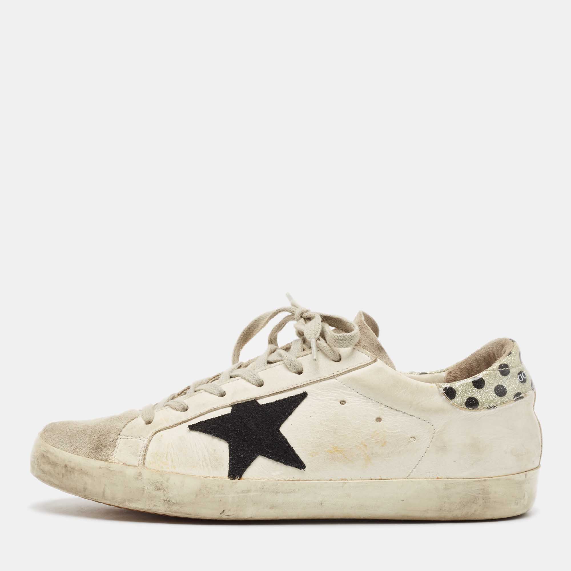 

Golden Goose White Leather and Suede Super Star Lace Up Sneakers Size