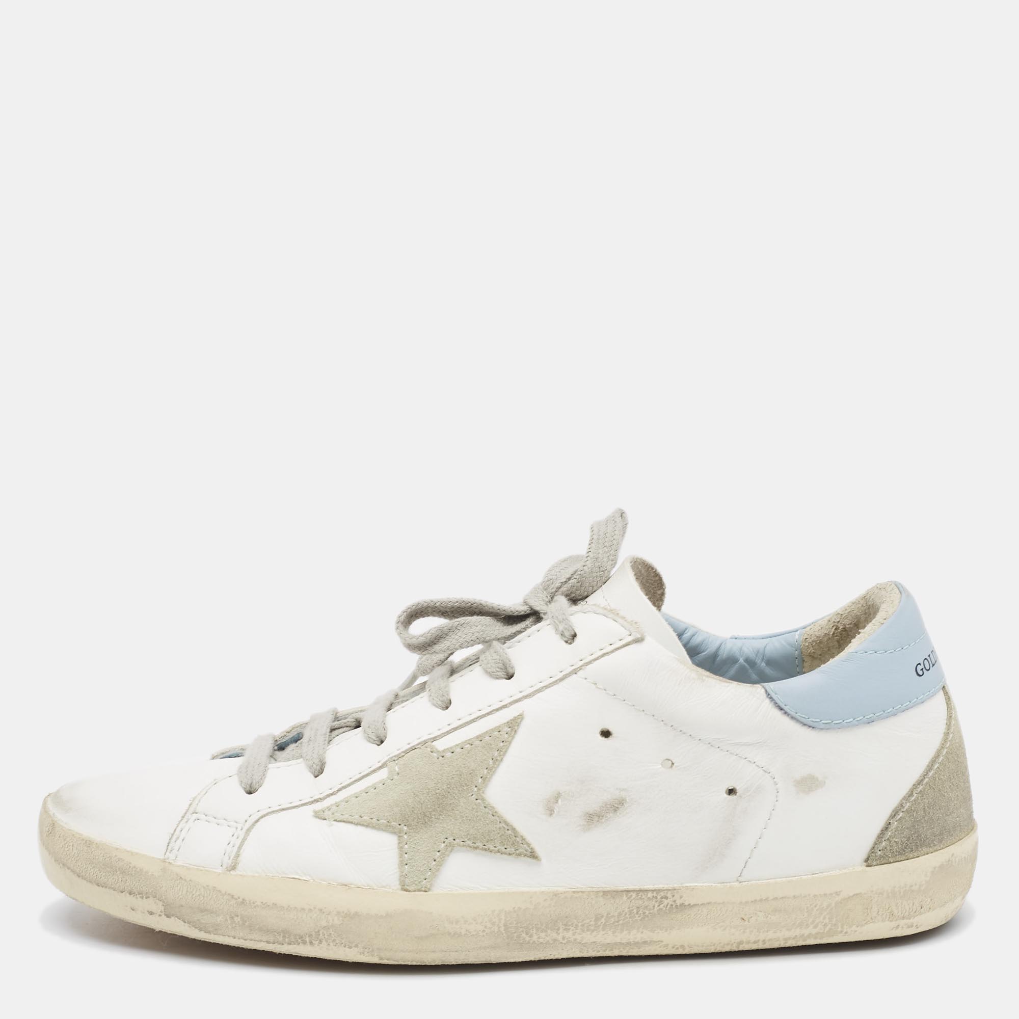 

Golden Goose White/Blue Leather Super Star Sneakers Size