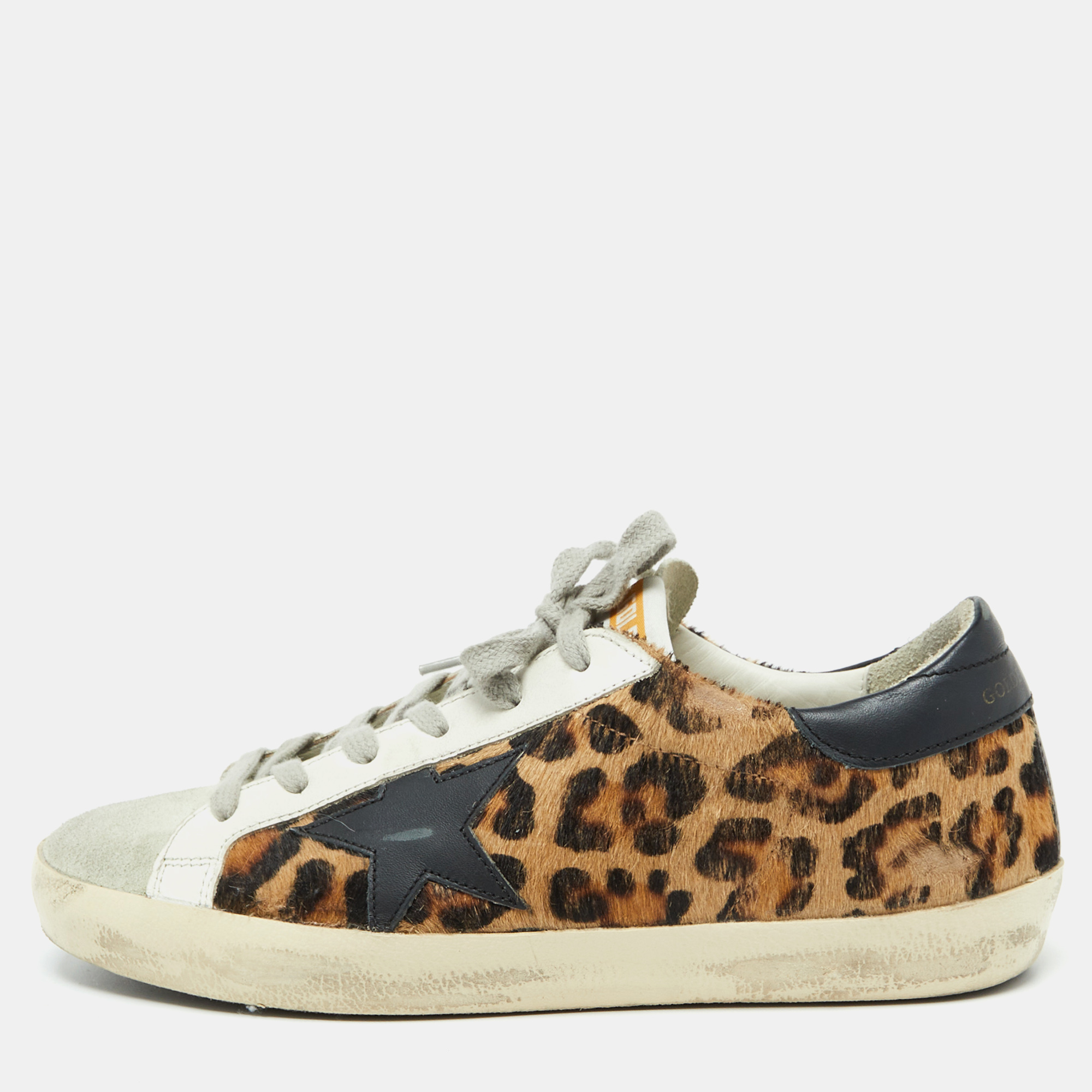 

Golden Goose Multicolor Suede and Leopard Print Calf Hair Superstar Sneakers Size