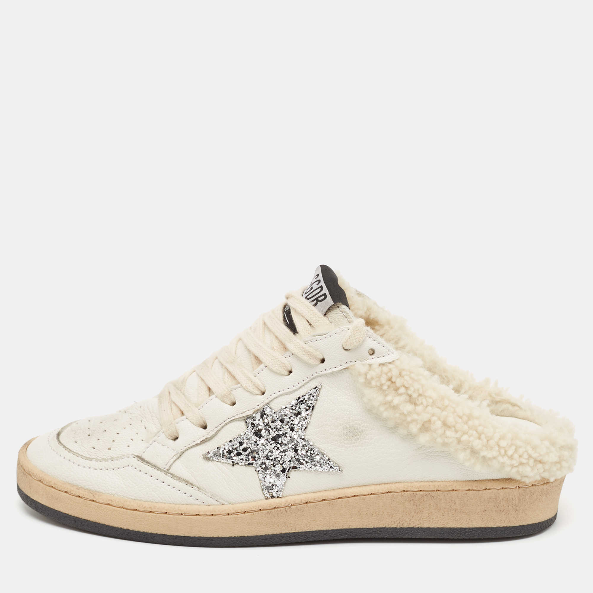 

Golden Goose White Fur and Leather Superstar Sneaker Mules Size