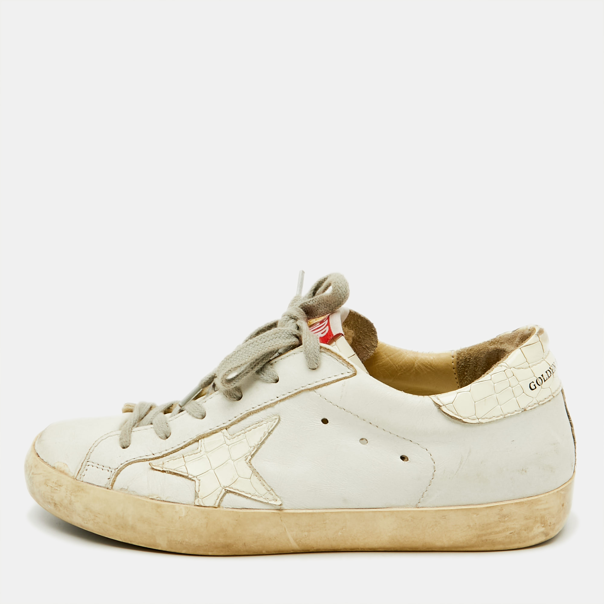 

Golden Goose White Leather Superstar Low Top Sneakers Size