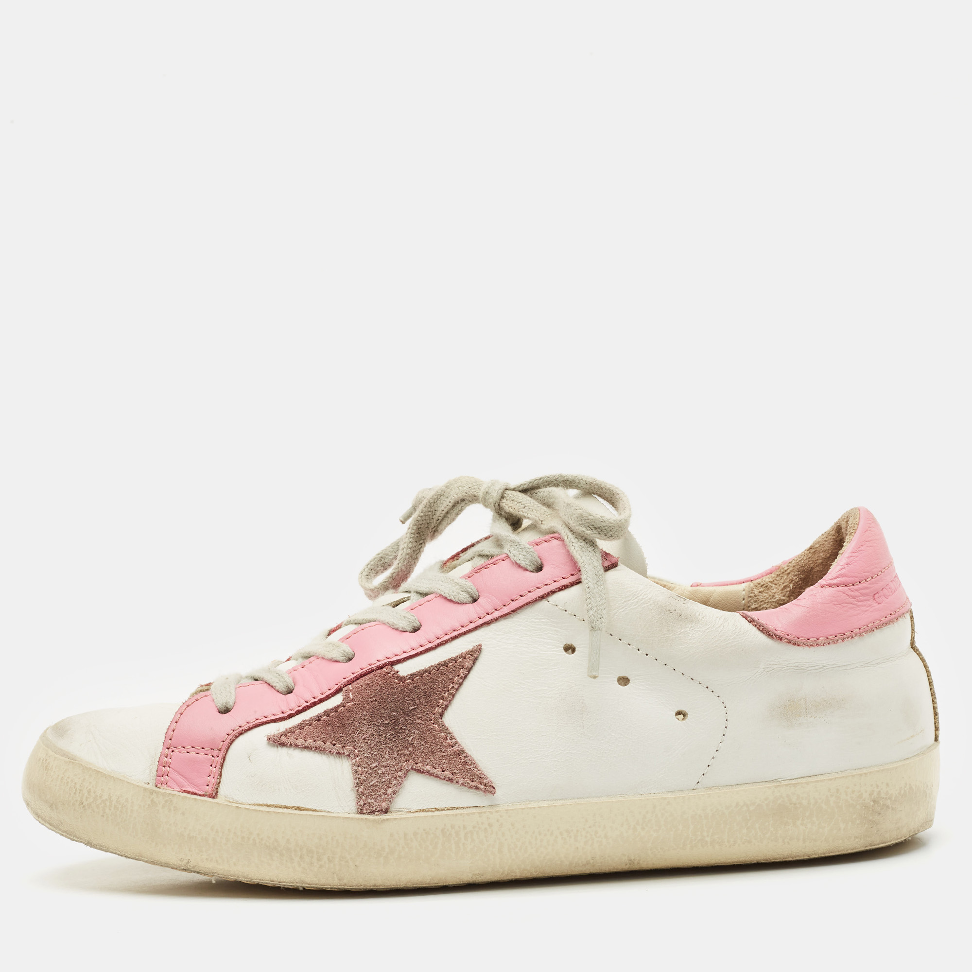 

Golden Goose White Leather Super Star Low Top Sneakers Size